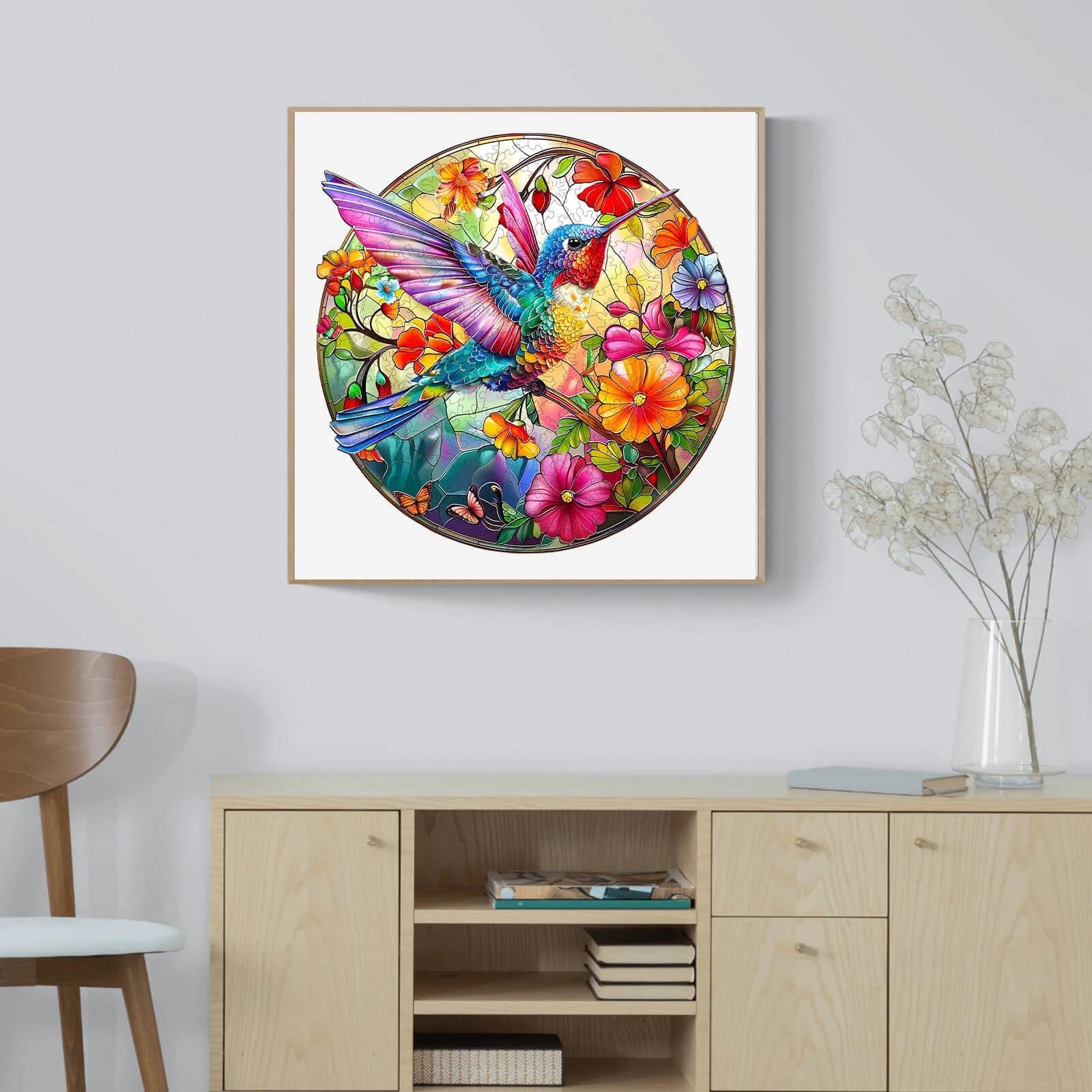 Stained Glass Hummingbird-2 Wooden Jigsaw Puzzle - Image 9