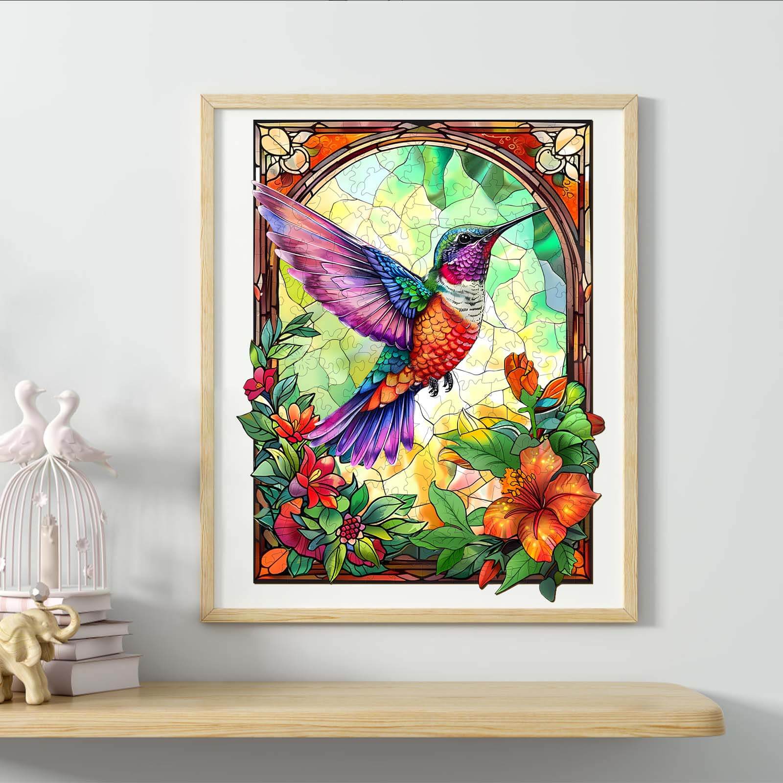 Stained Glass Hummingbird-3 Wooden Jigsaw Puzzle - Image 10