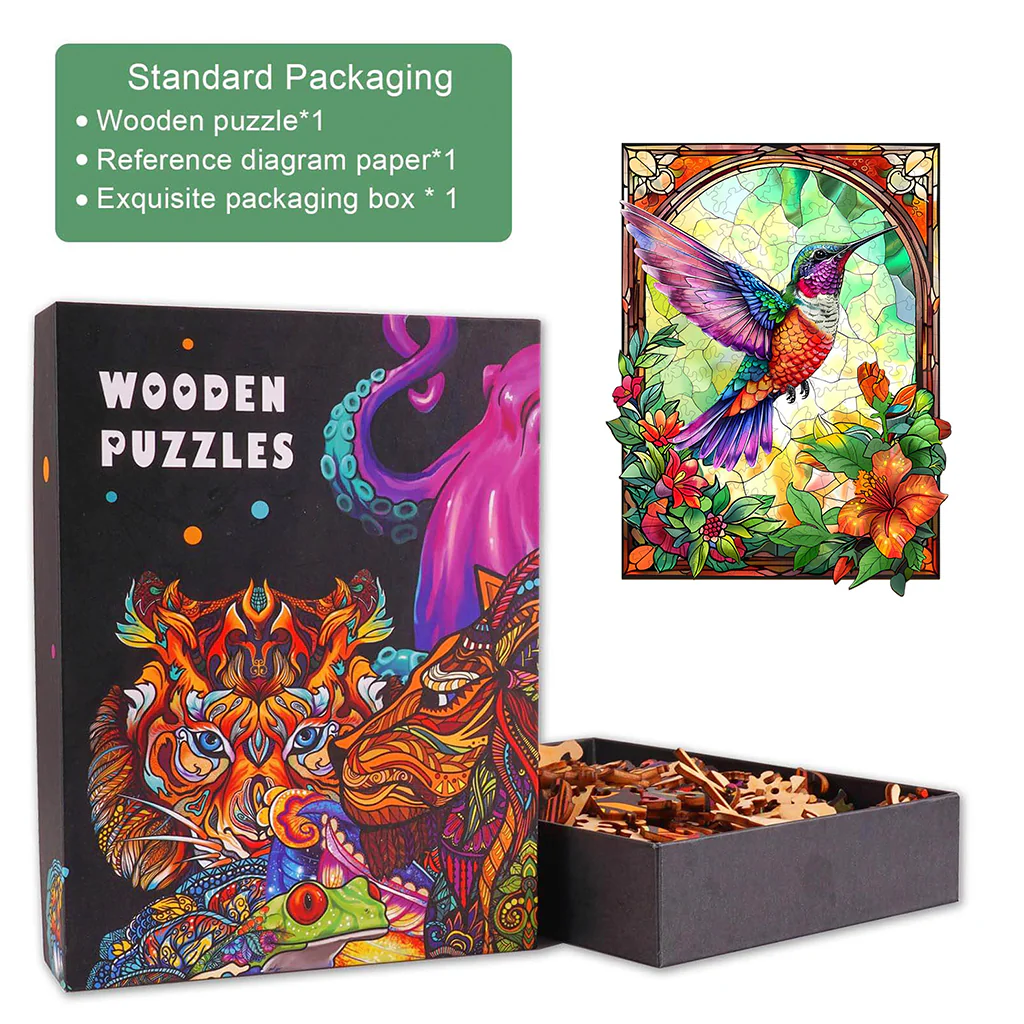 Stained Glass Hummingbird-3 Wooden Jigsaw Puzzle - Image 5