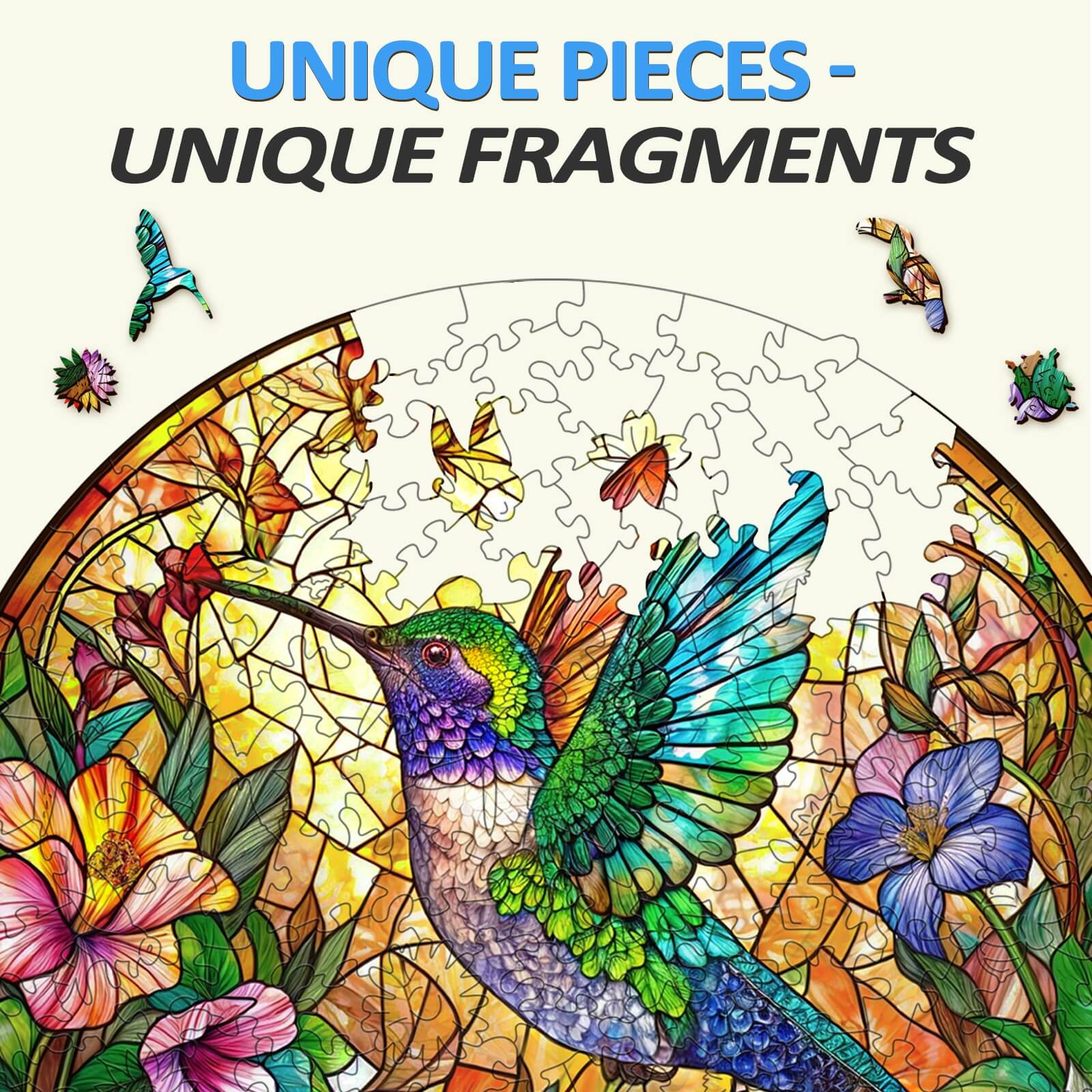 Stained Glass Hummingbird Wooden Jigsaw Puzzle - Image 3