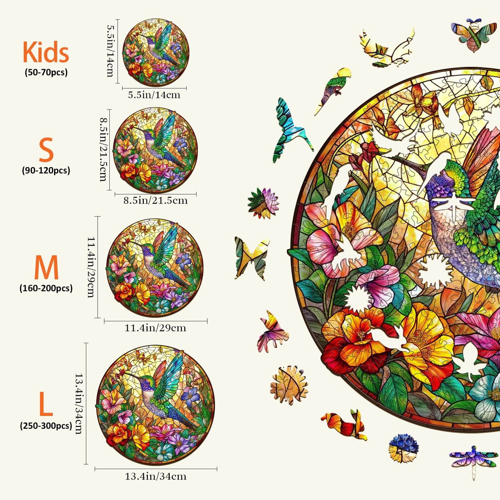 Stained Glass Hummingbird Wooden Jigsaw Puzzle - Image 4