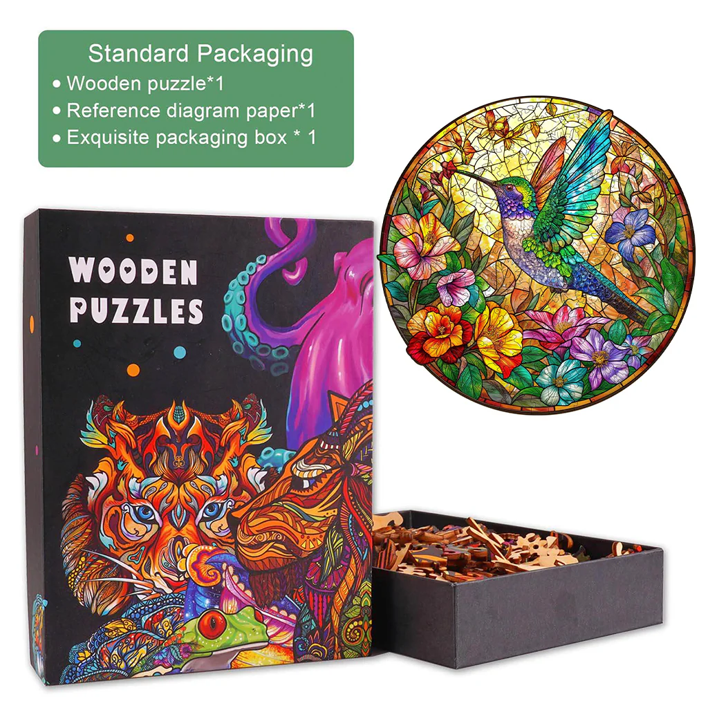 Stained Glass Hummingbird Wooden Jigsaw Puzzle - Image 6