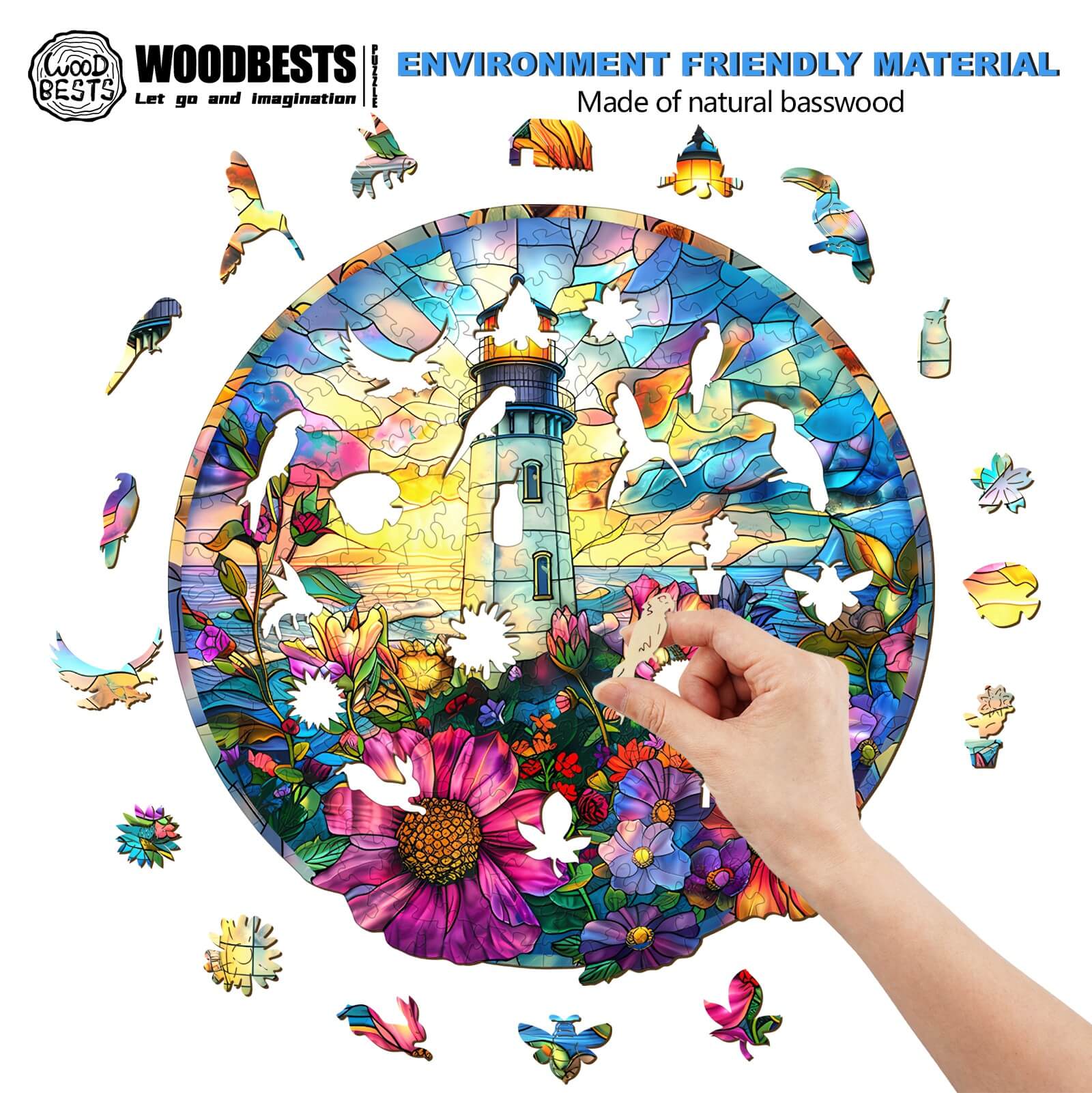 Stained Glass Lighthouse Wooden Jigsaw Puzzle - Image 4