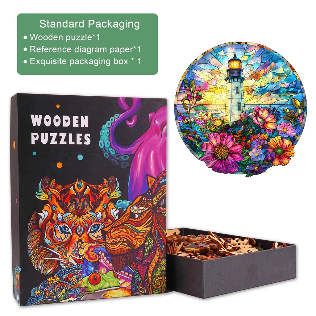Stained Glass Lighthouse Wooden Jigsaw Puzzle - Image 5