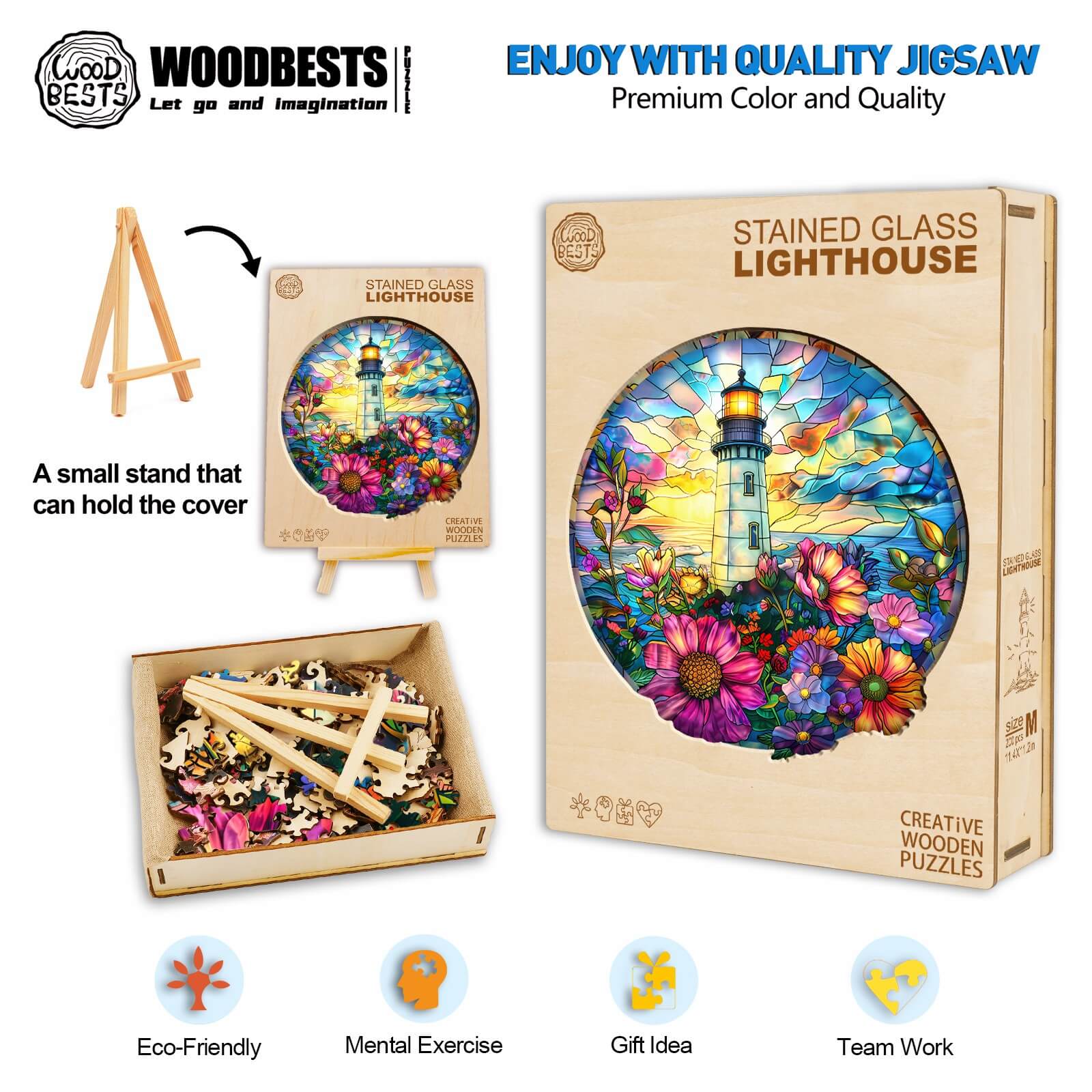 Stained Glass Lighthouse Wooden Jigsaw Puzzle - Image 6