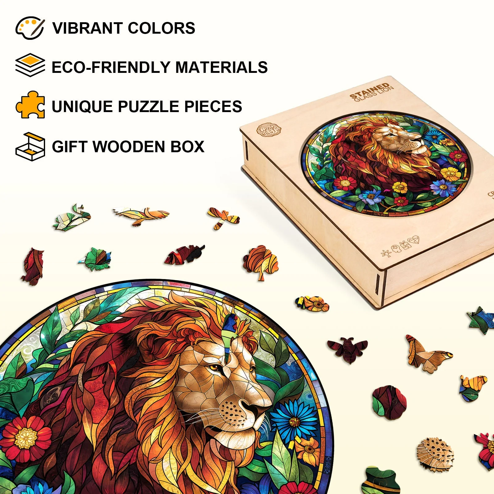 Stained Glass Lion Wooden Jigsaw Puzzle - Image 6