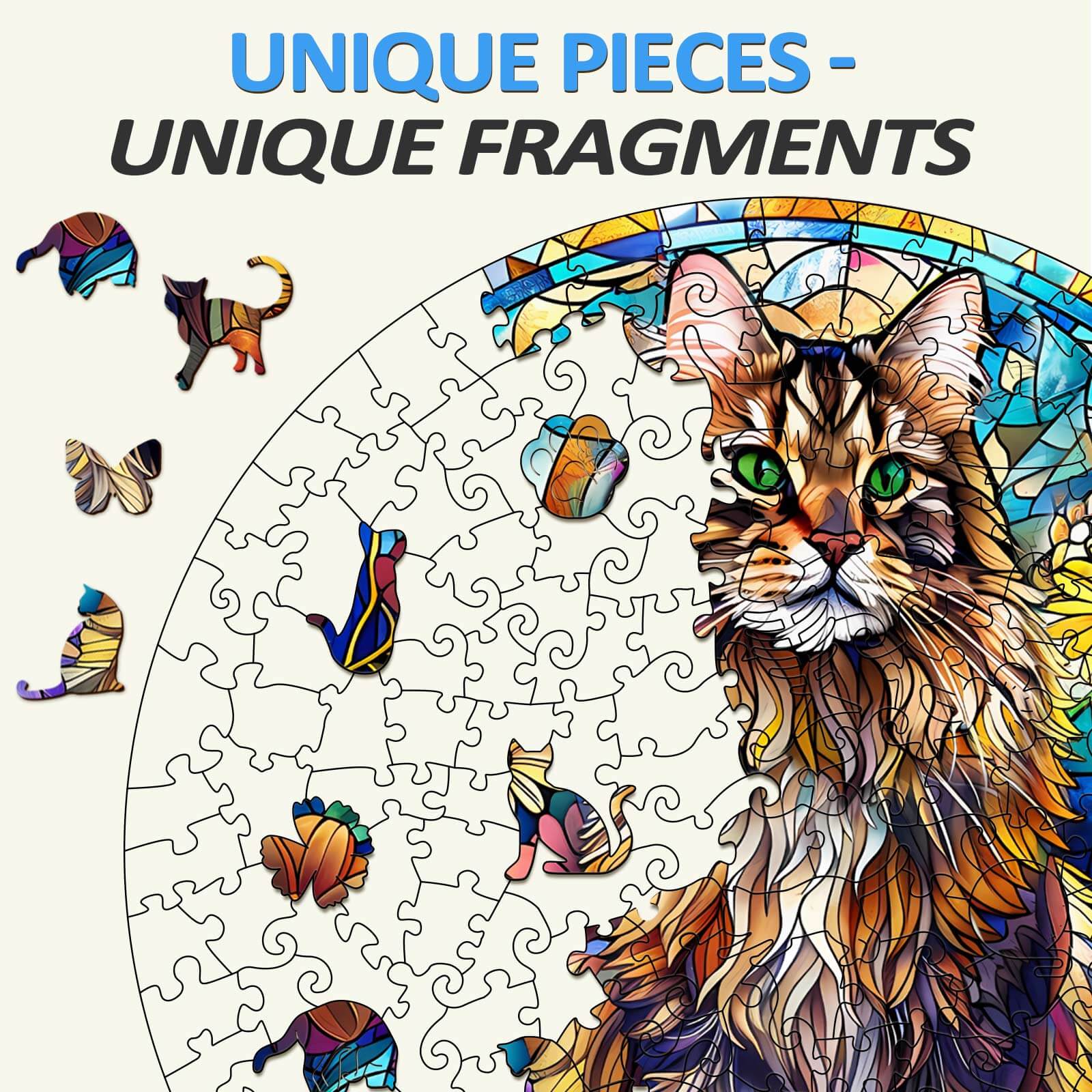 Stained Glass Maine Coon Wooden Jigsaw Puzzle - Image 3
