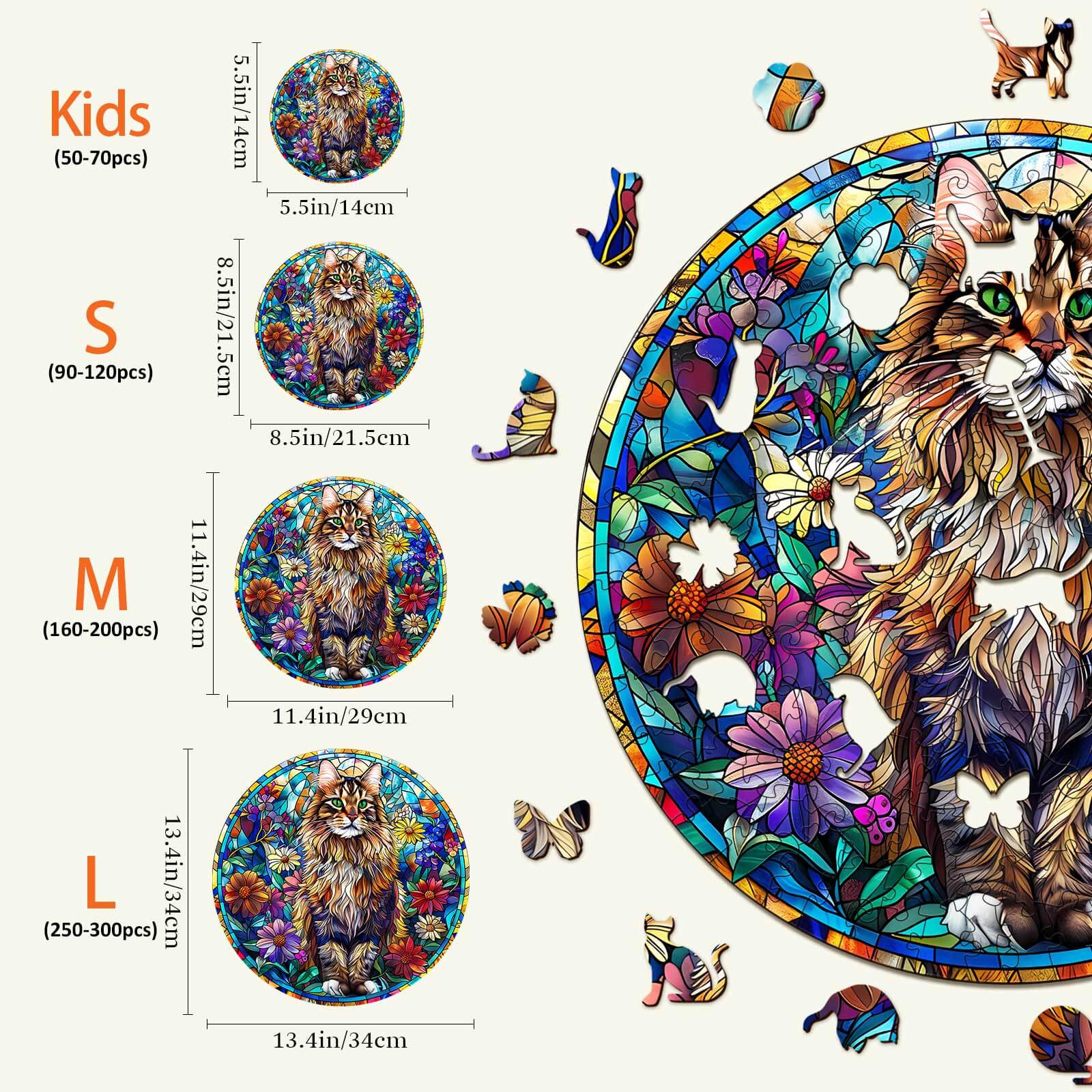 Stained Glass Maine Coon Wooden Jigsaw Puzzle - Image 4