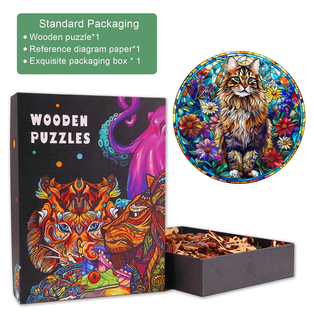 Stained Glass Maine Coon Wooden Jigsaw Puzzle - Image 6
