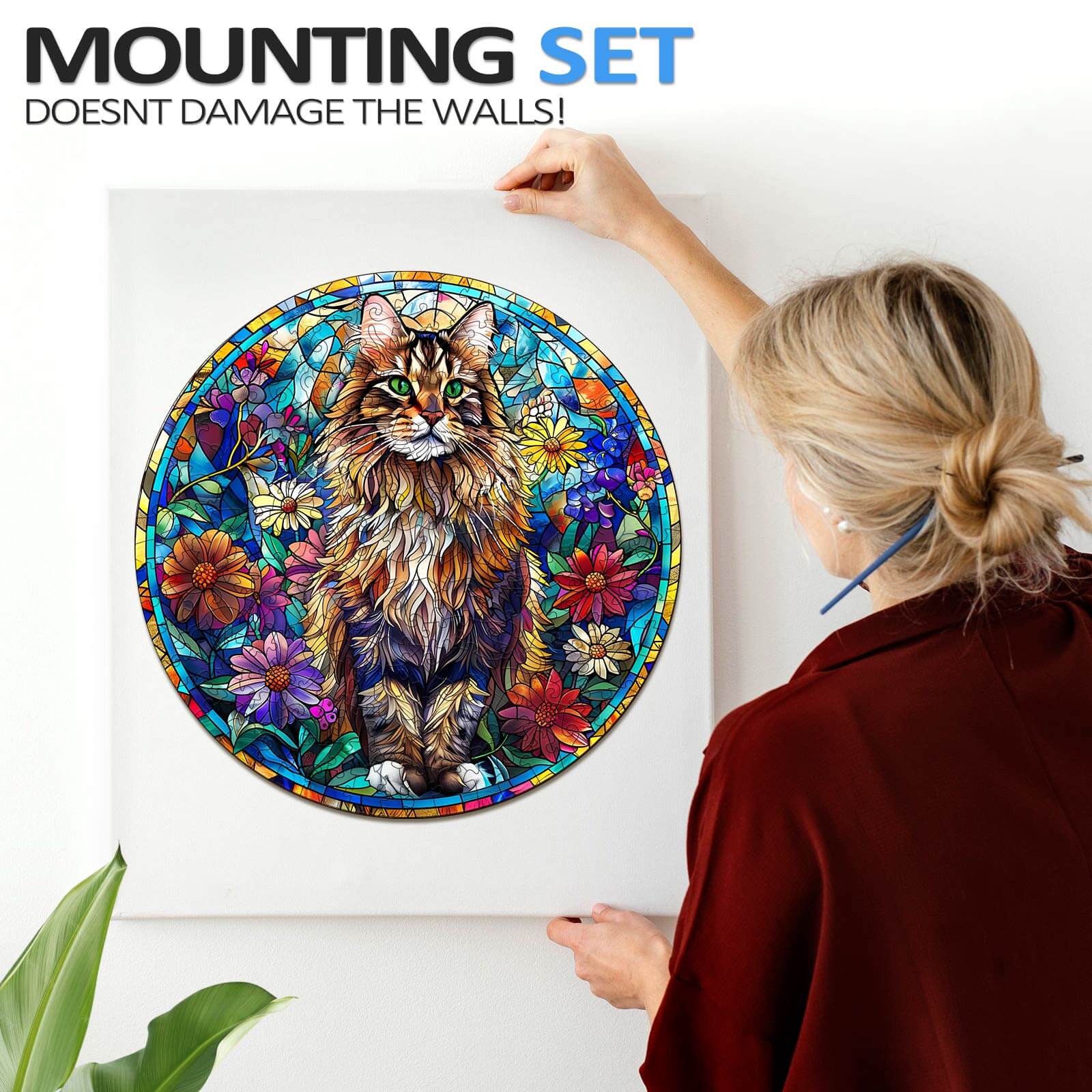 Stained Glass Maine Coon Wooden Jigsaw Puzzle - Image 9