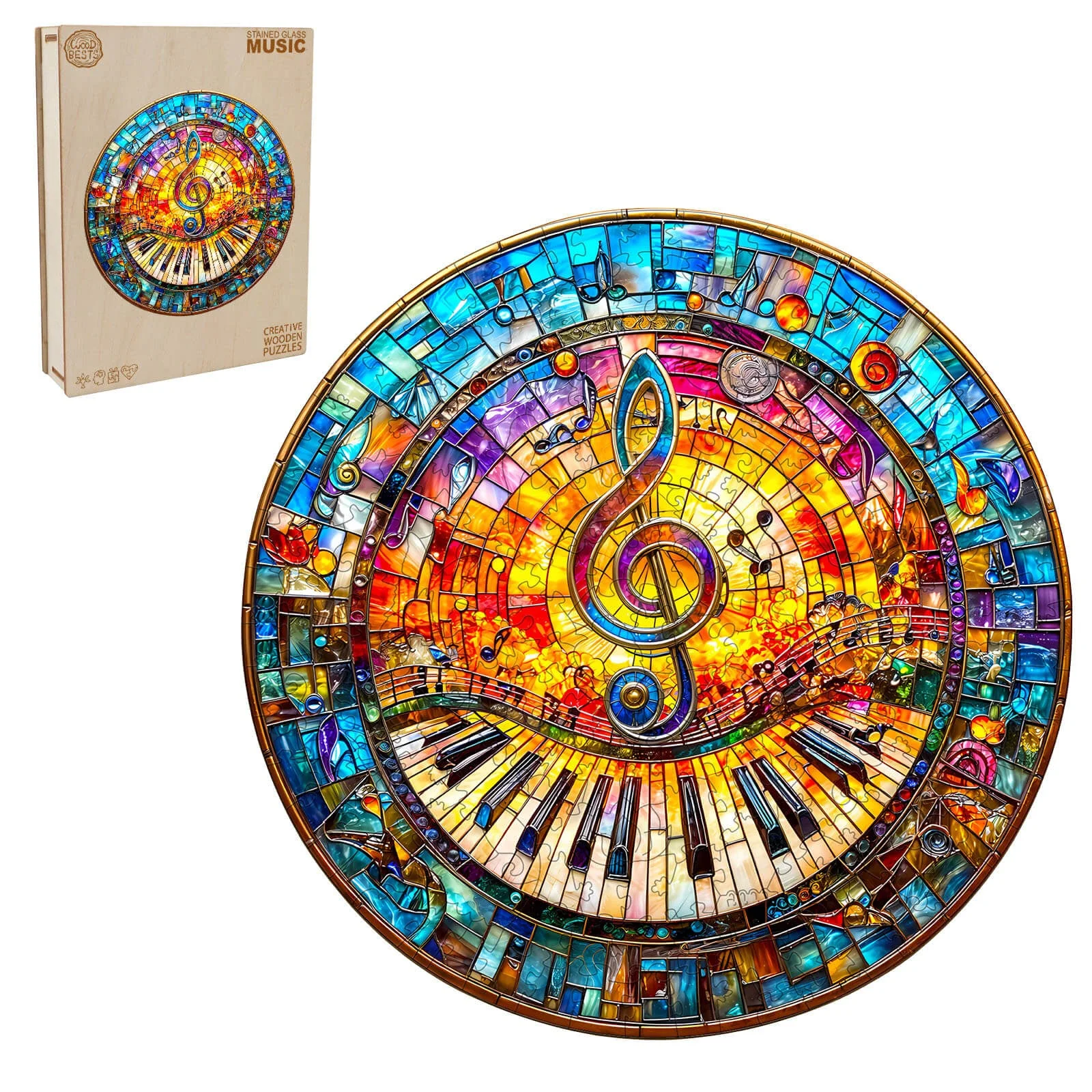 Stained Glass Music Wooden Jigsaw Puzzle - Image 3