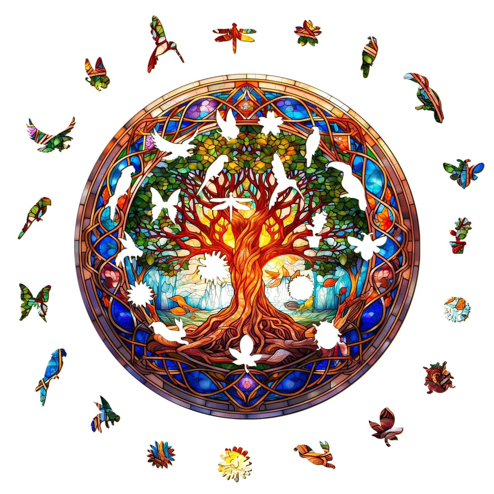 Stained Glass Tree of Life Wooden Jigsaw Puzzle - Image 2