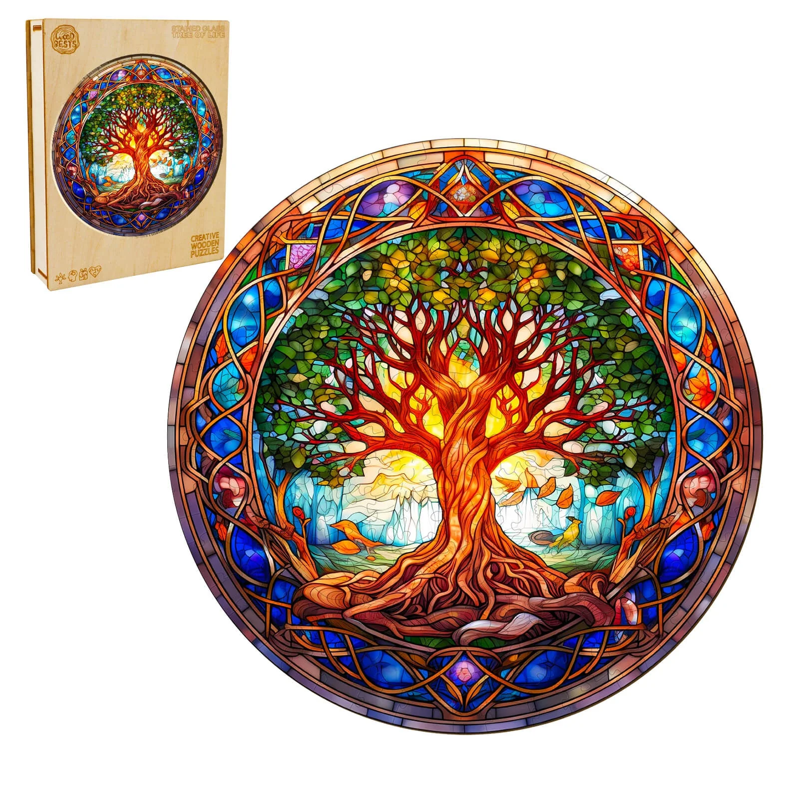 Stained Glass Tree of Life Wooden Jigsaw Puzzle - Image 3
