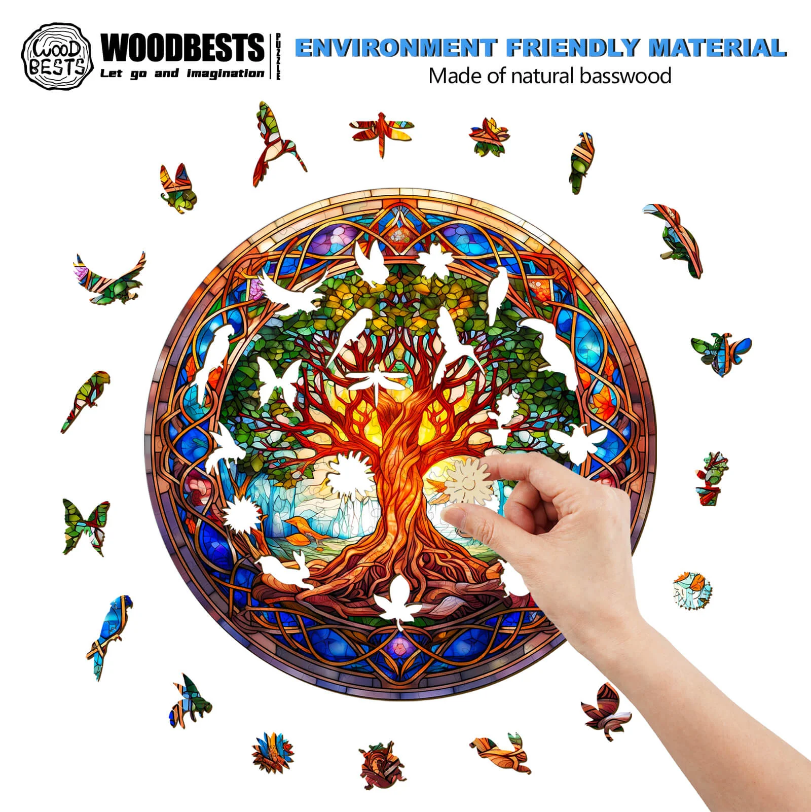 Stained Glass Tree of Life Wooden Jigsaw Puzzle - Image 4