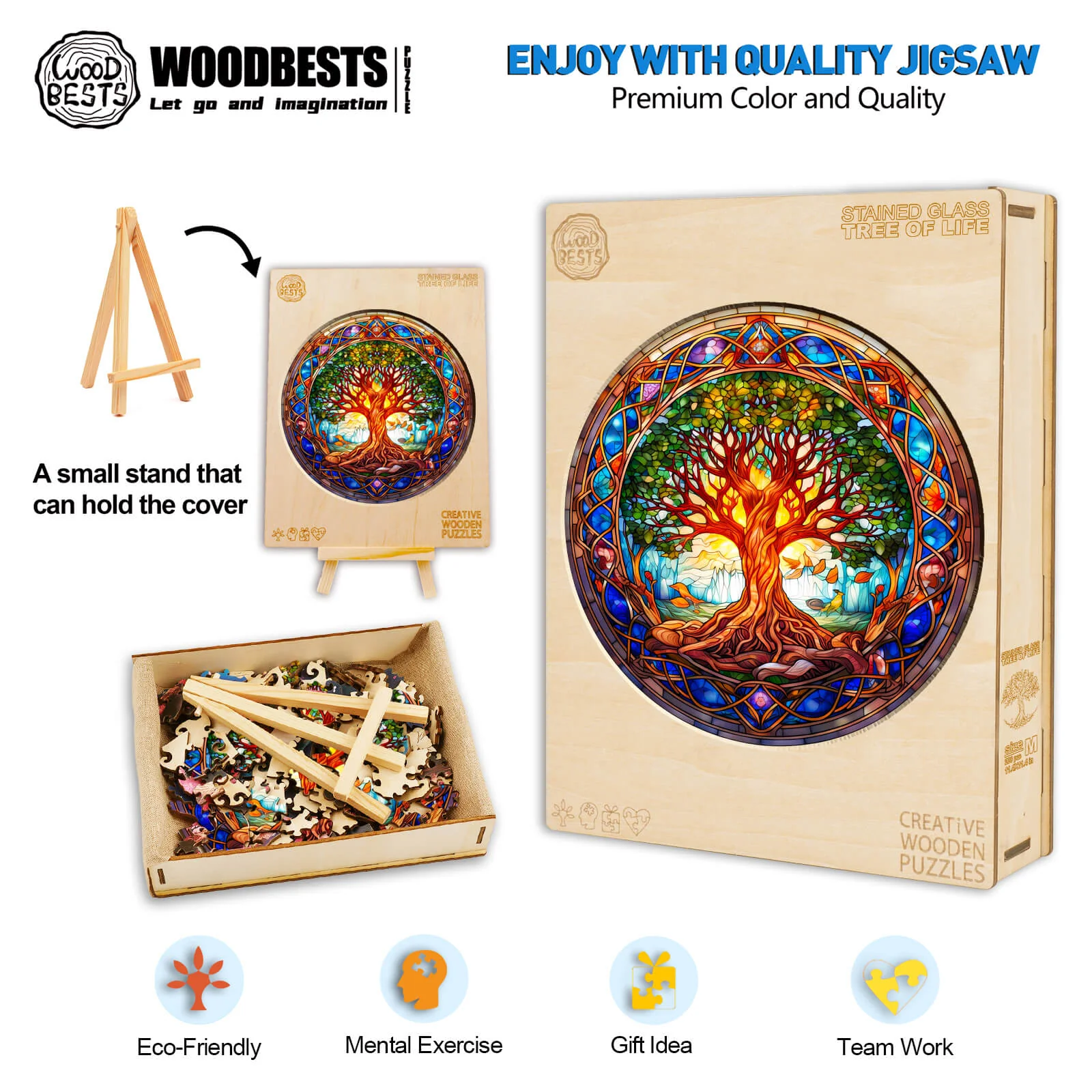 Stained Glass Tree of Life Wooden Jigsaw Puzzle - Image 5