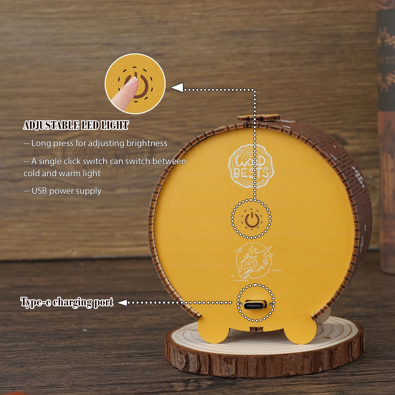 Steampunk Dragon Kit - 3D Wooden Puzzle Night Light - Image 7