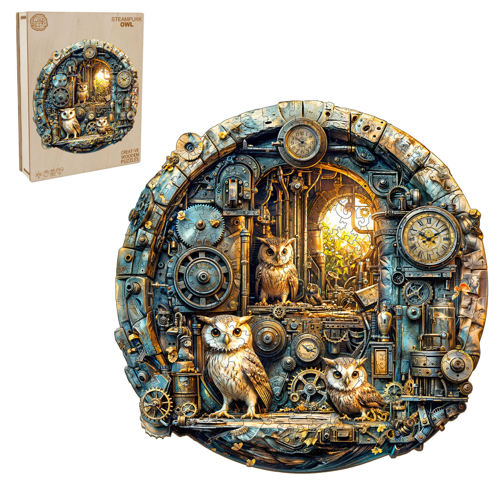 Steampunk Owl Wooden Jigsaw Puzzle - Image 4