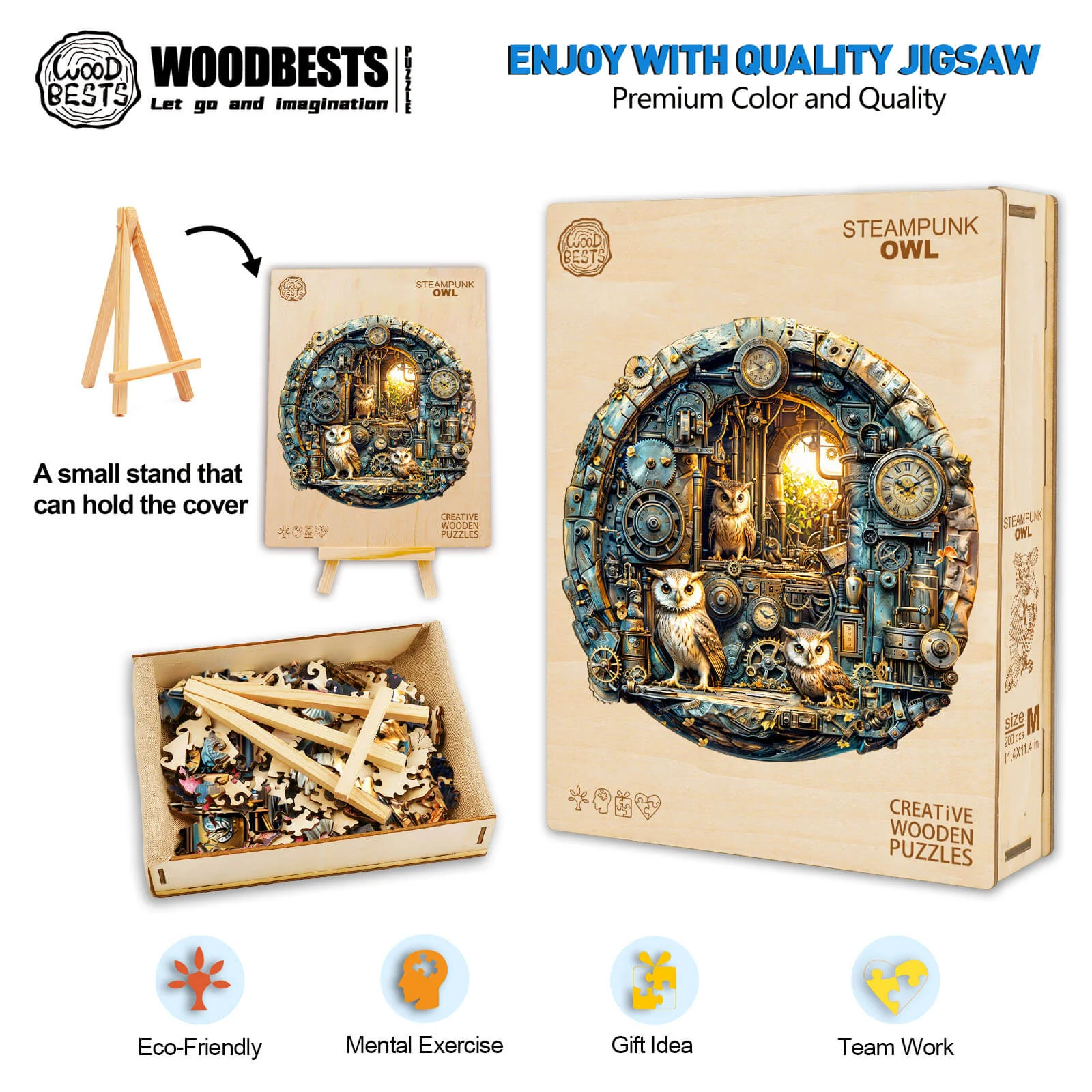 Steampunk Owl Wooden Jigsaw Puzzle - Image 6