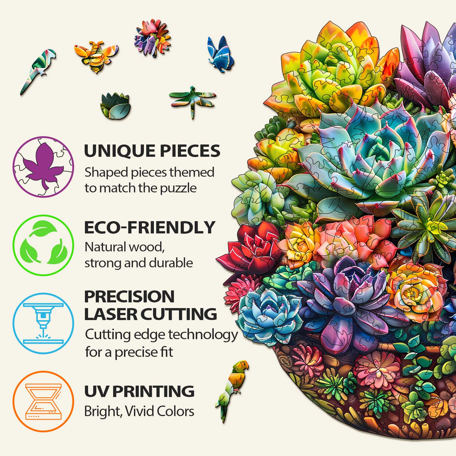 Succulent in pot Wooden Jigsaw Puzzle - Image 5