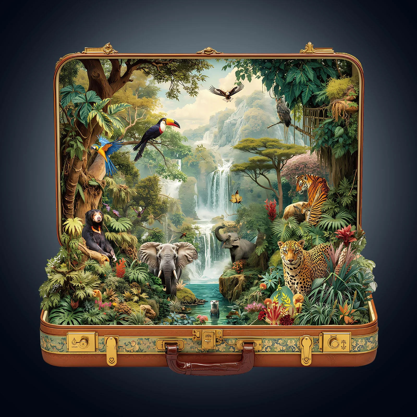 Suitcase scenery-jungle animals Wooden Jigsaw Puzzle - Image 3