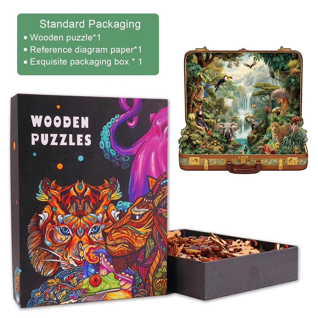Suitcase scenery-jungle animals Wooden Jigsaw Puzzle - Image 4