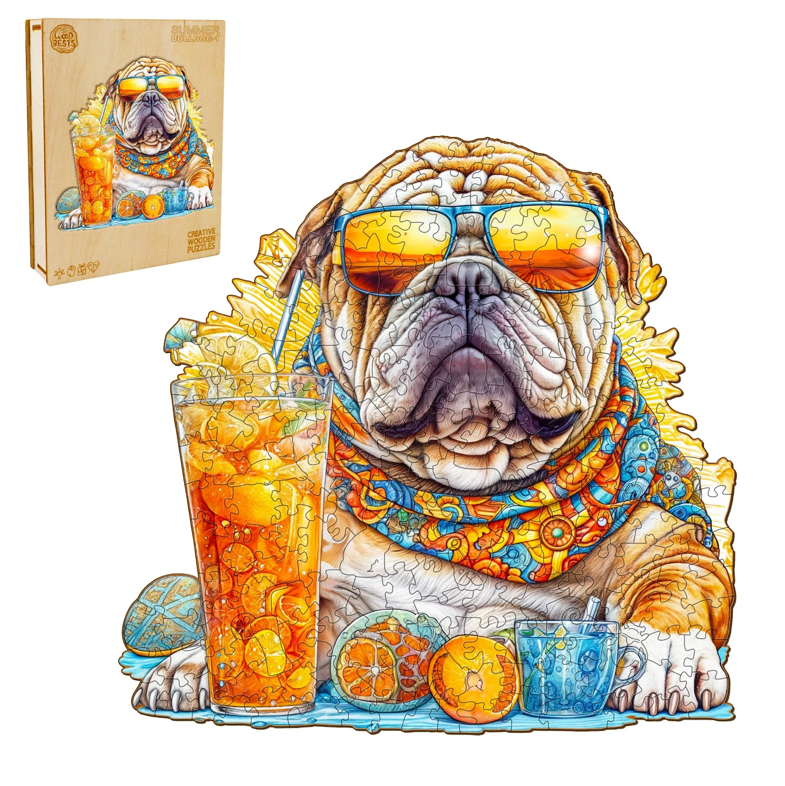 Summer Bulldog-1 Wooden Jigsaw Puzzle - Image 3