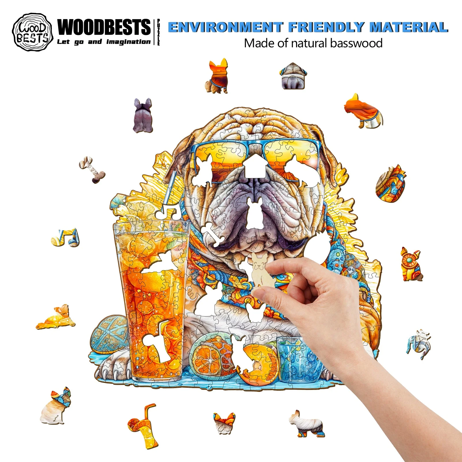 Summer Bulldog-1 Wooden Jigsaw Puzzle - Image 4