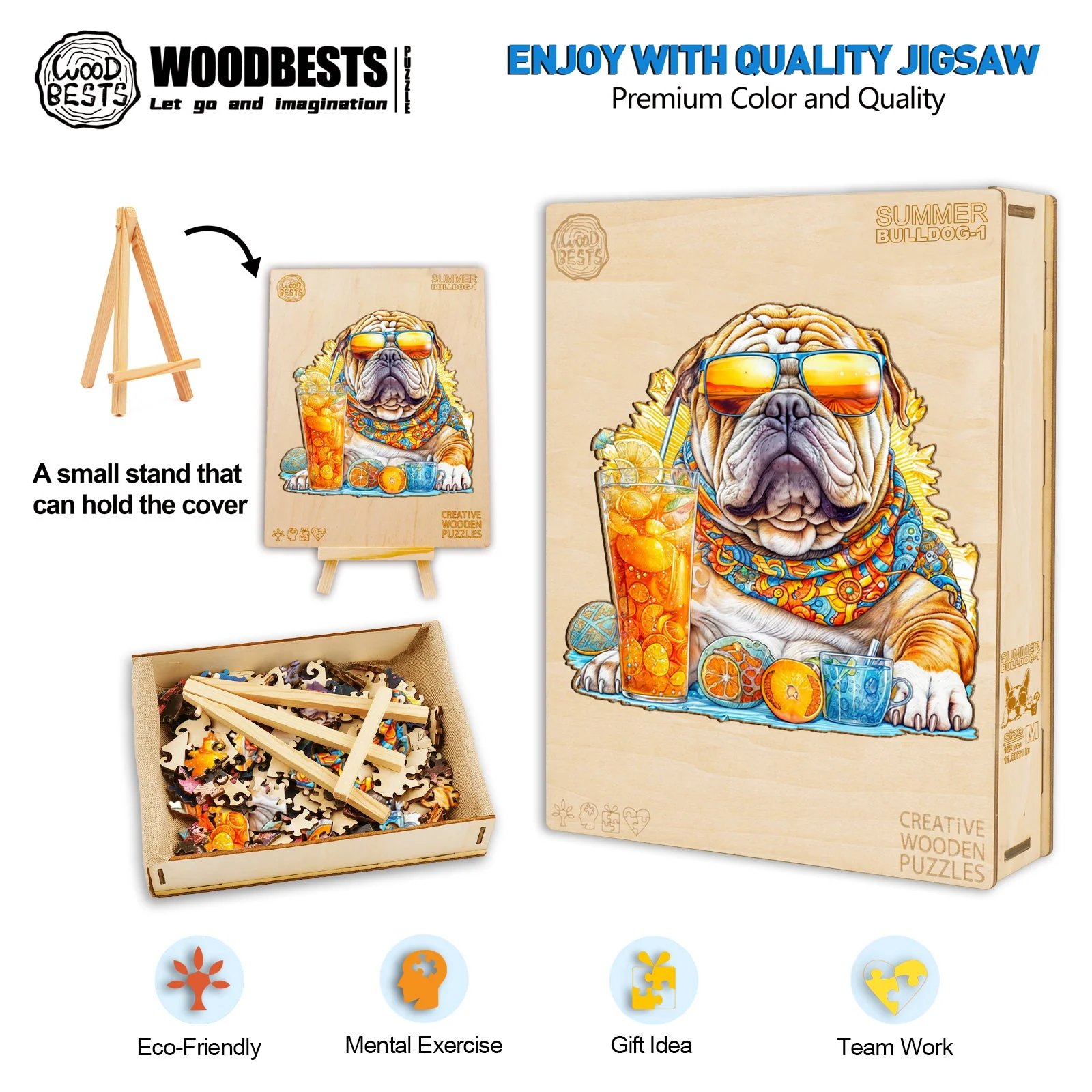 Summer Bulldog-1 Wooden Jigsaw Puzzle - Image 5