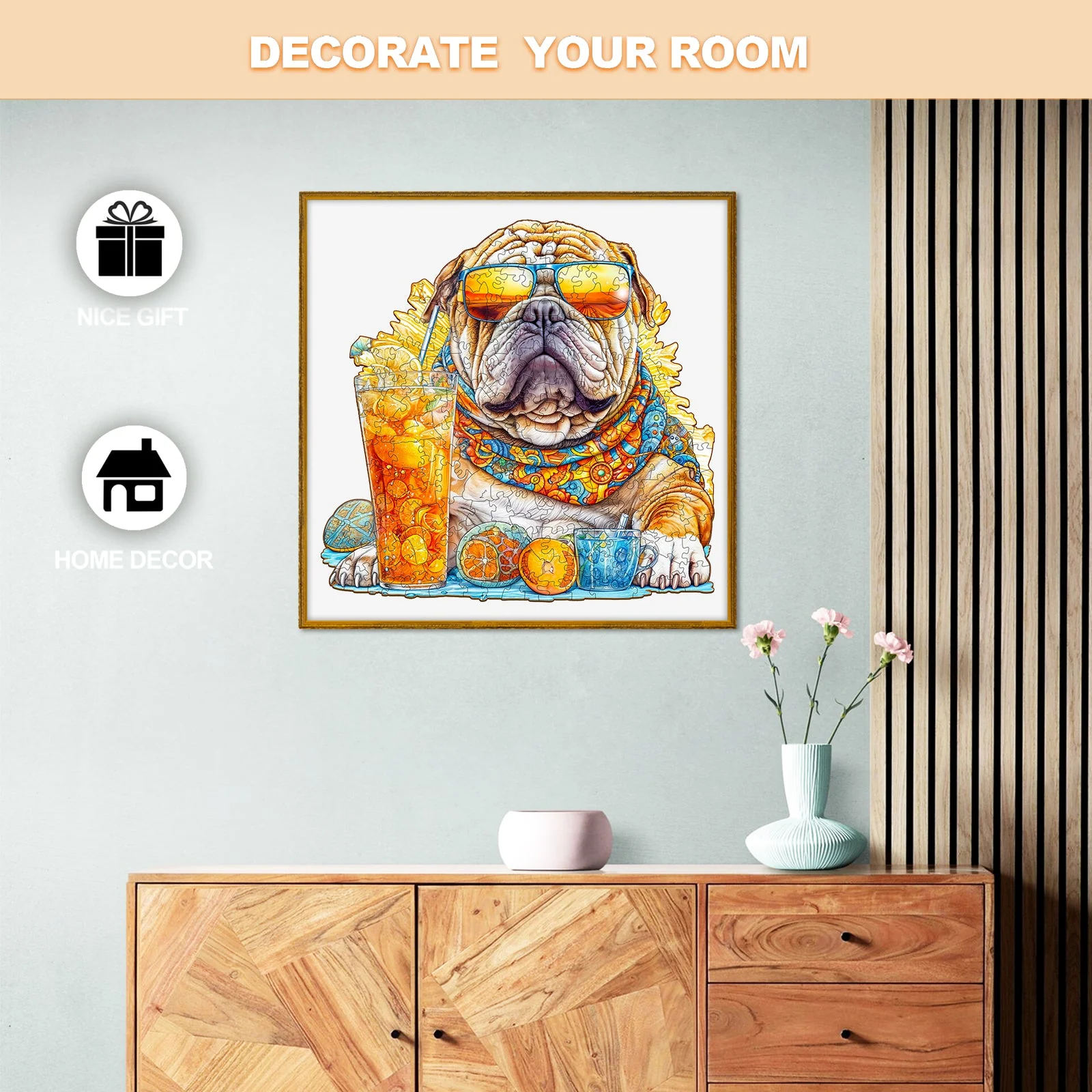 Summer Bulldog-1 Wooden Jigsaw Puzzle - Image 7