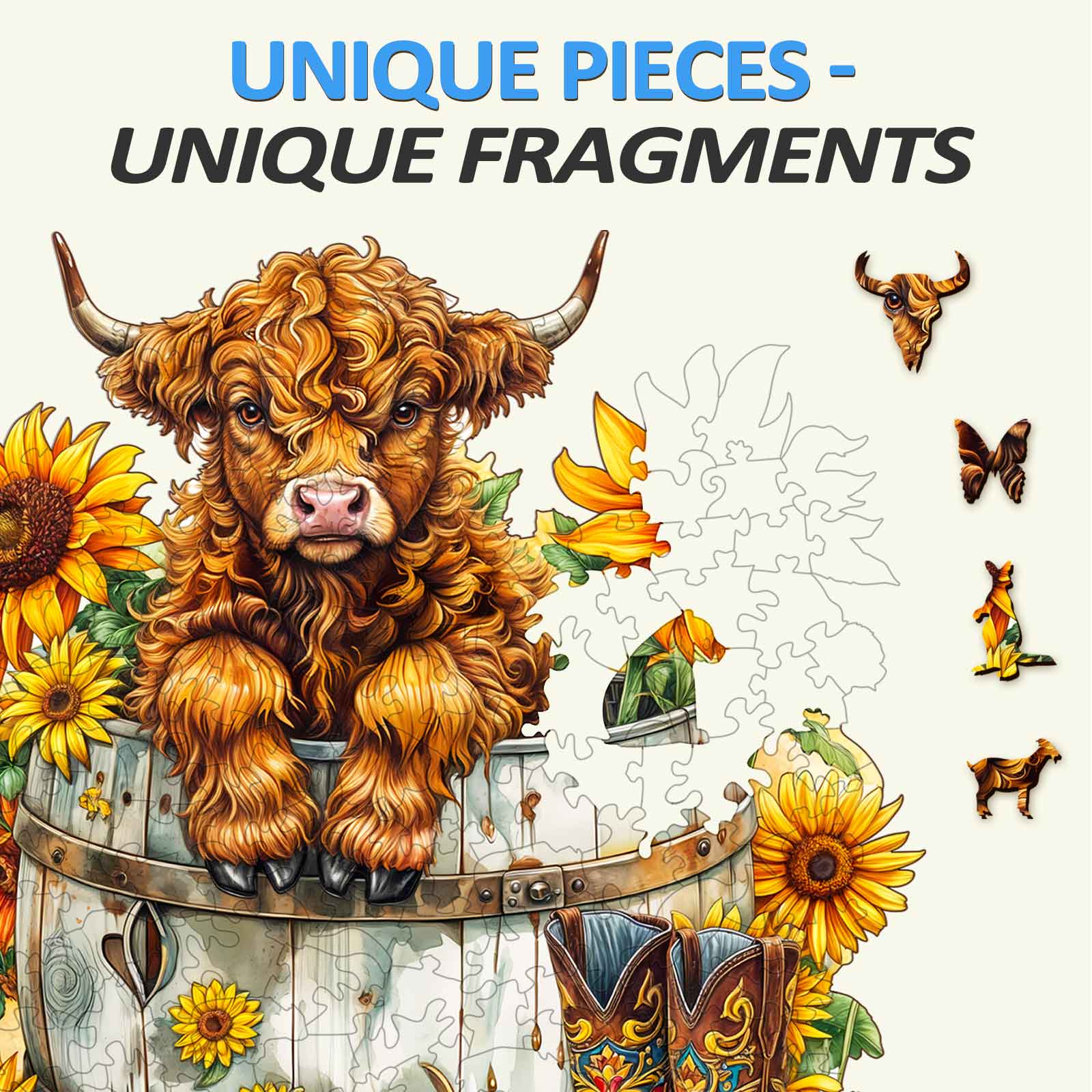 Sunflower Pasture-2 Wooden Jigsaw Puzzle - Image 3