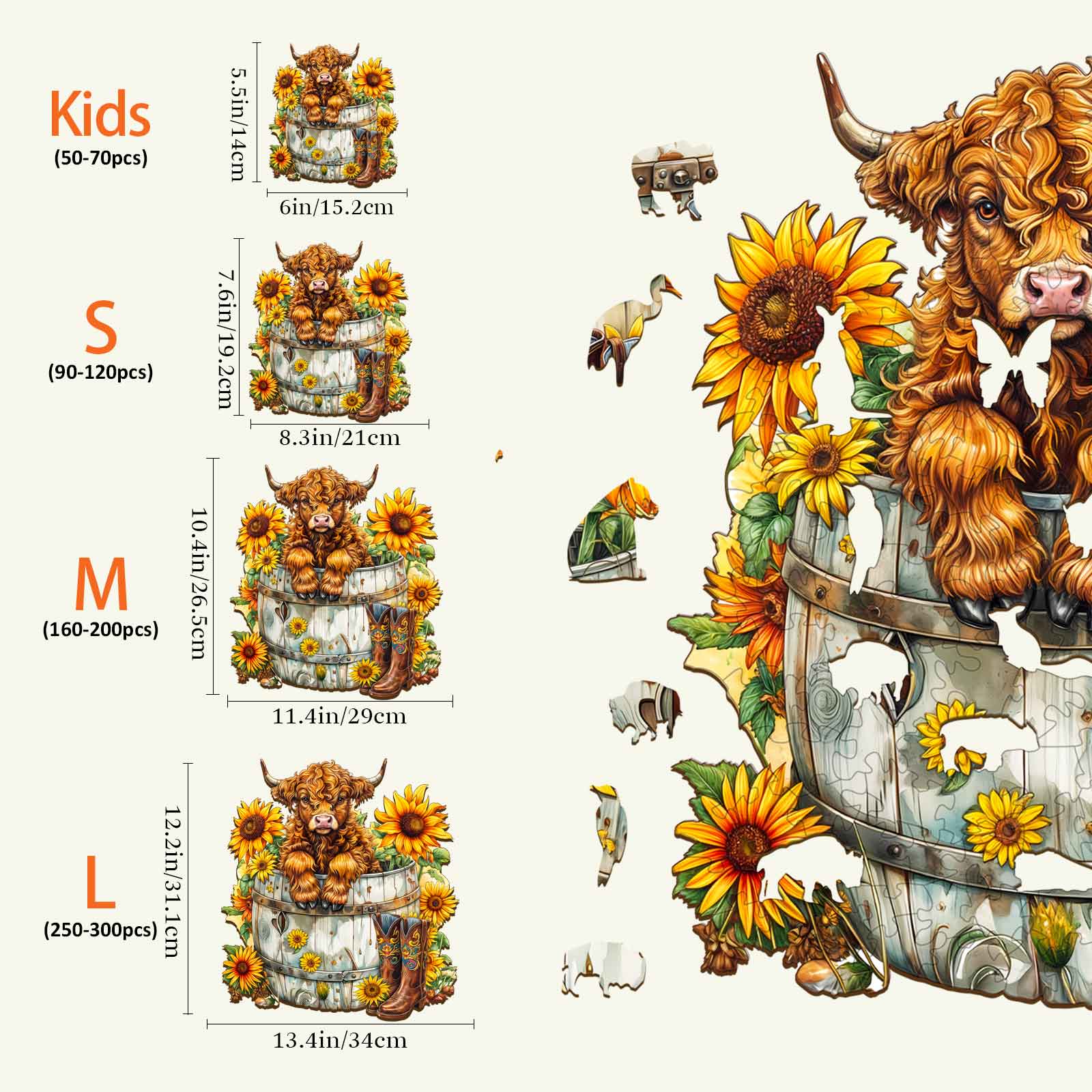 Sunflower Pasture-2 Wooden Jigsaw Puzzle - Image 4