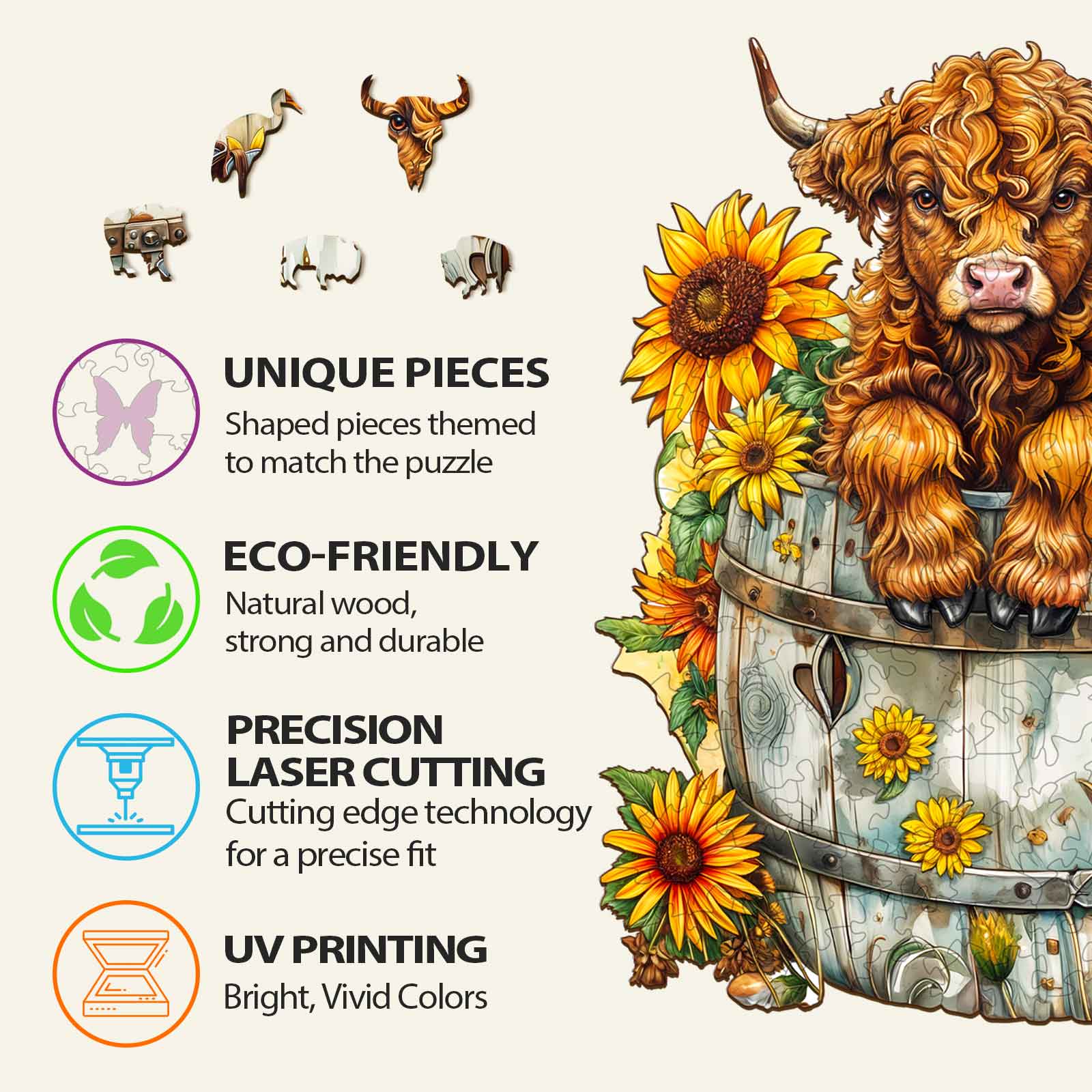 Sunflower Pasture-2 Wooden Jigsaw Puzzle - Image 5