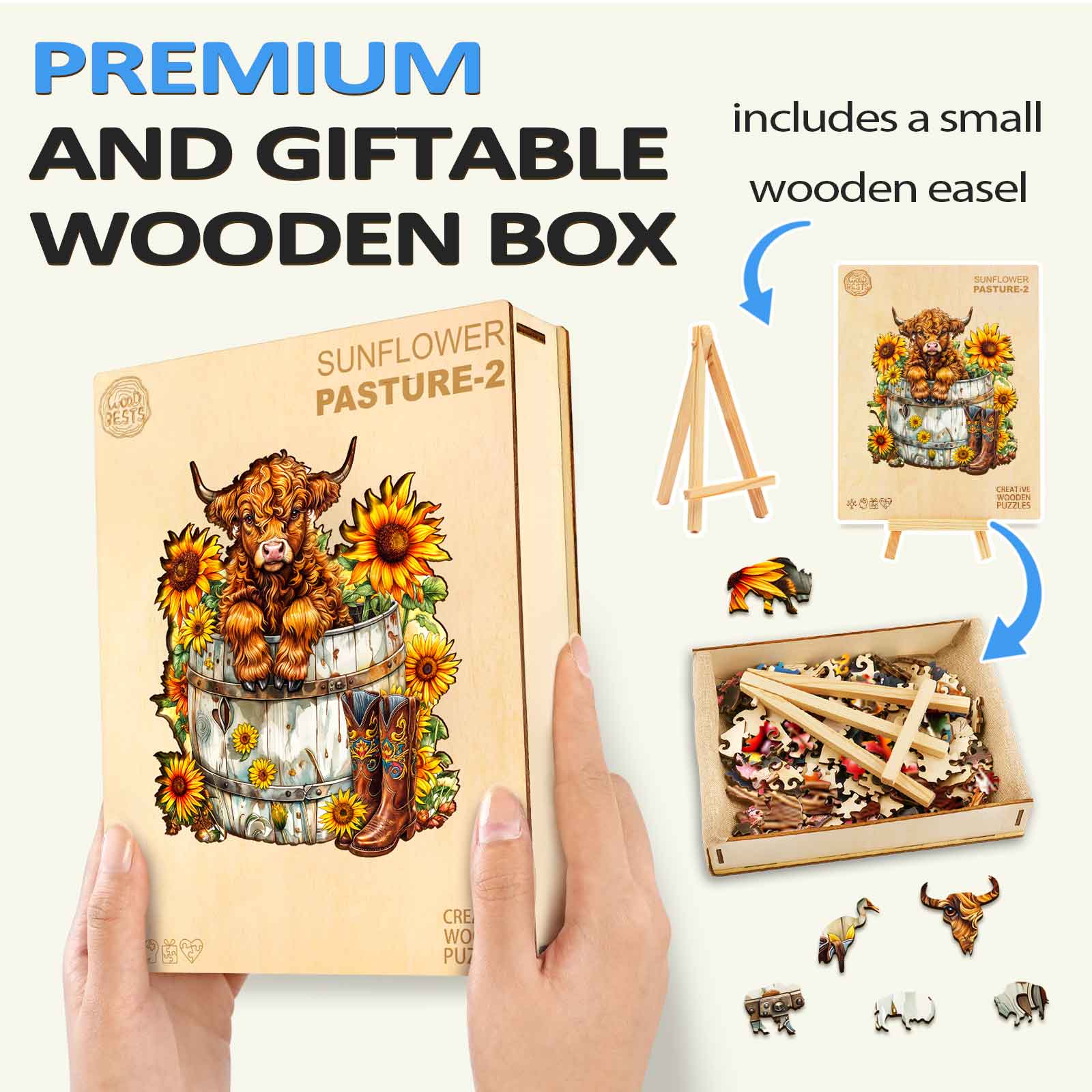 Sunflower Pasture-2 Wooden Jigsaw Puzzle - Image 7