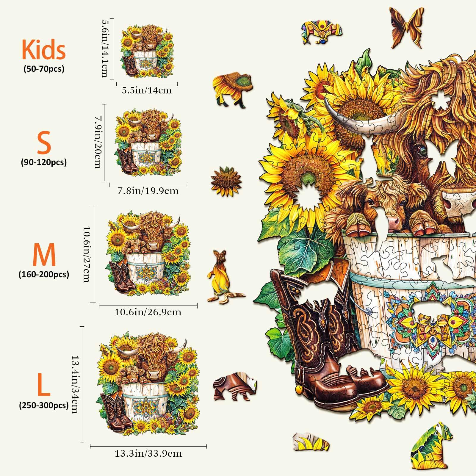 Sunflower Pasture Wooden Jigsaw Puzzle - Image 4