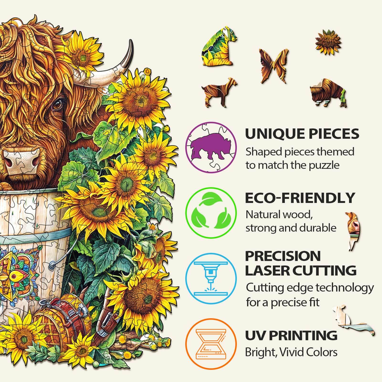 Sunflower Pasture Wooden Jigsaw Puzzle - Image 5