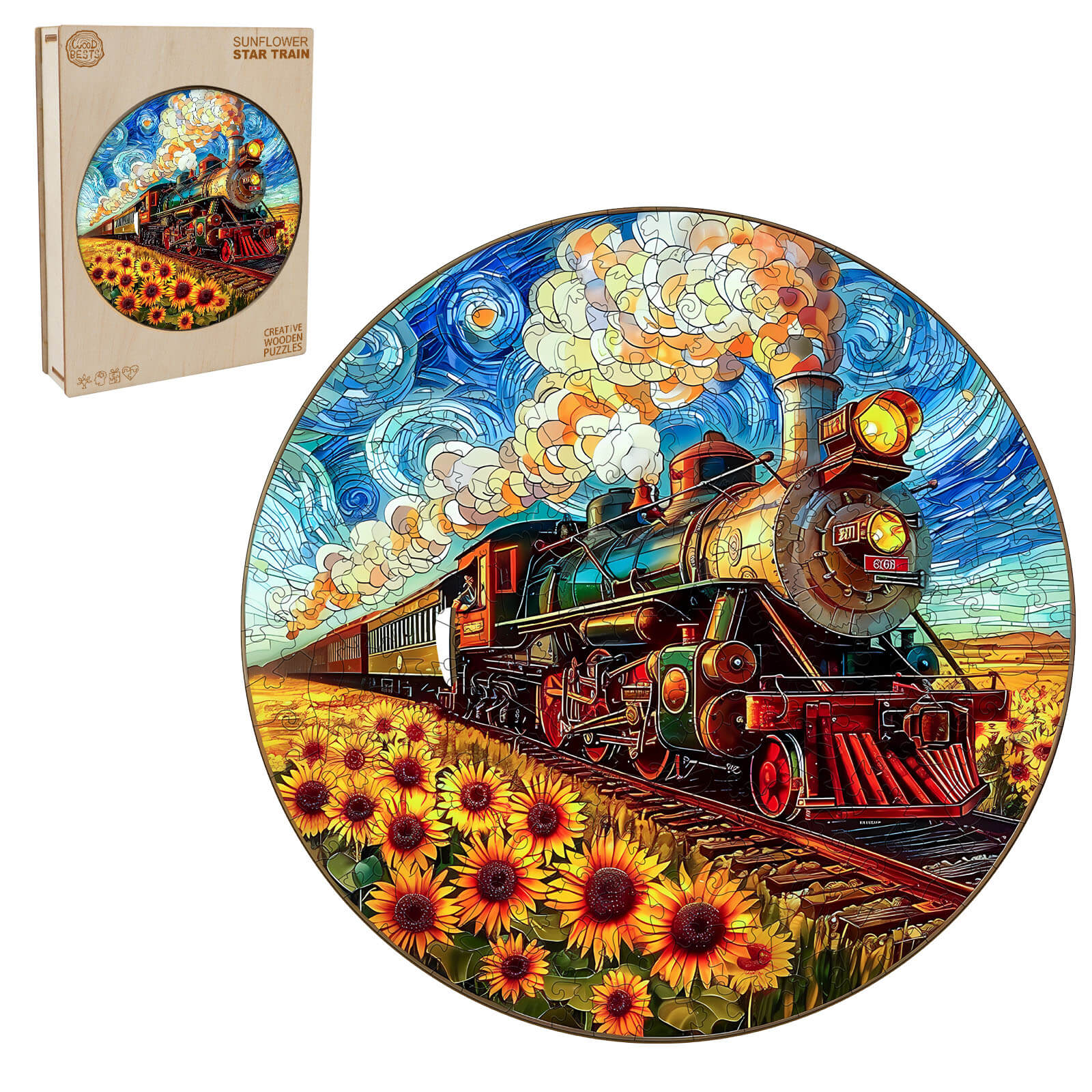 Sunflower Star Train Wooden Jigsaw Puzzle - Image 3