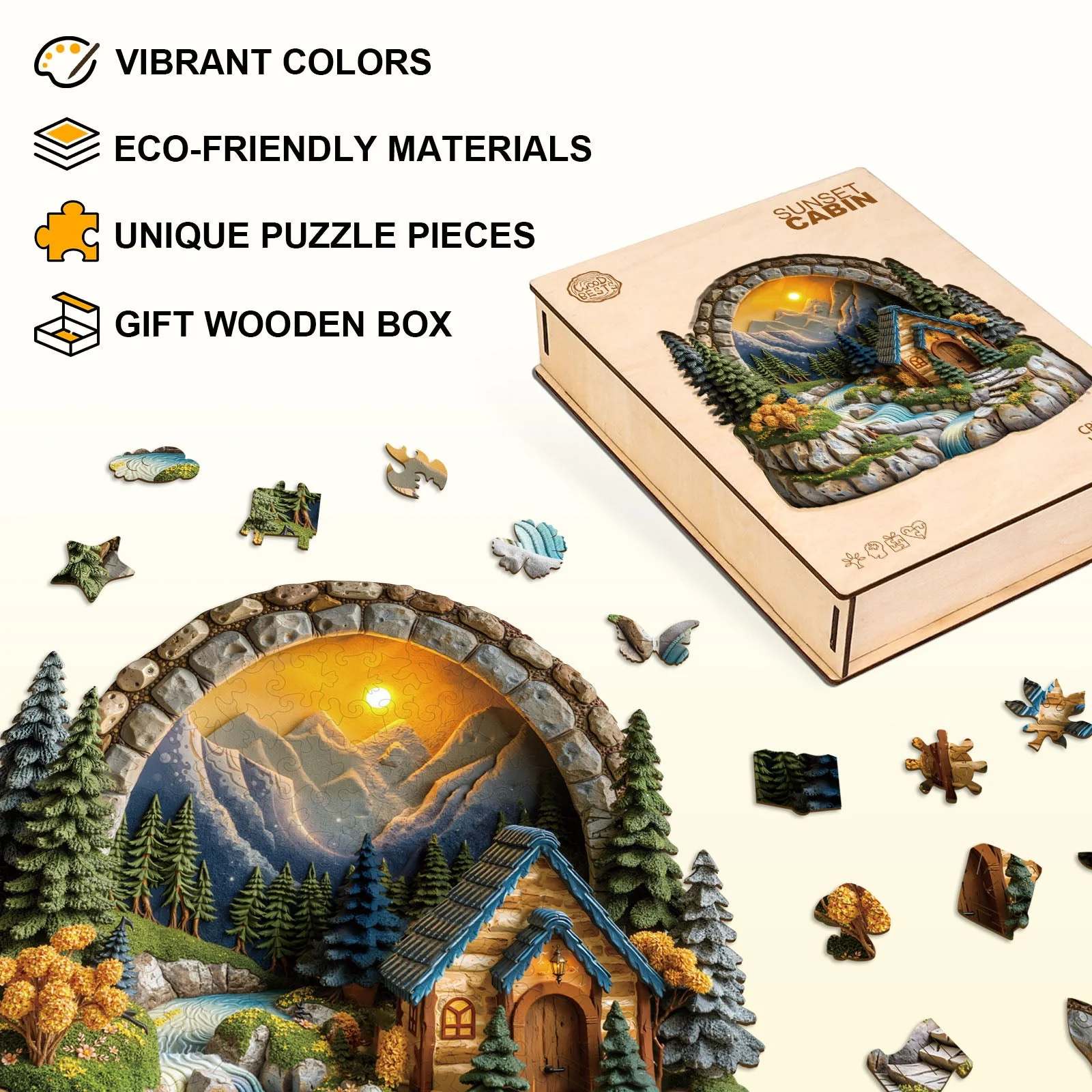 Sunset Cabin Wooden Jigsaw Puzzle - Image 7