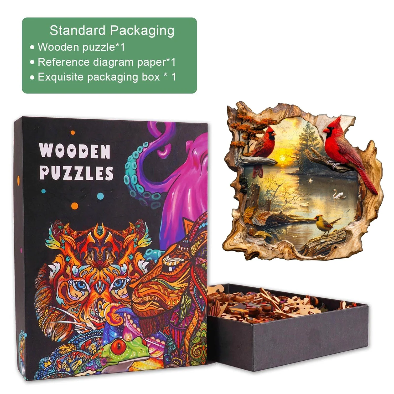 Sunset Lake Wooden Jigsaw Puzzle - Image 5