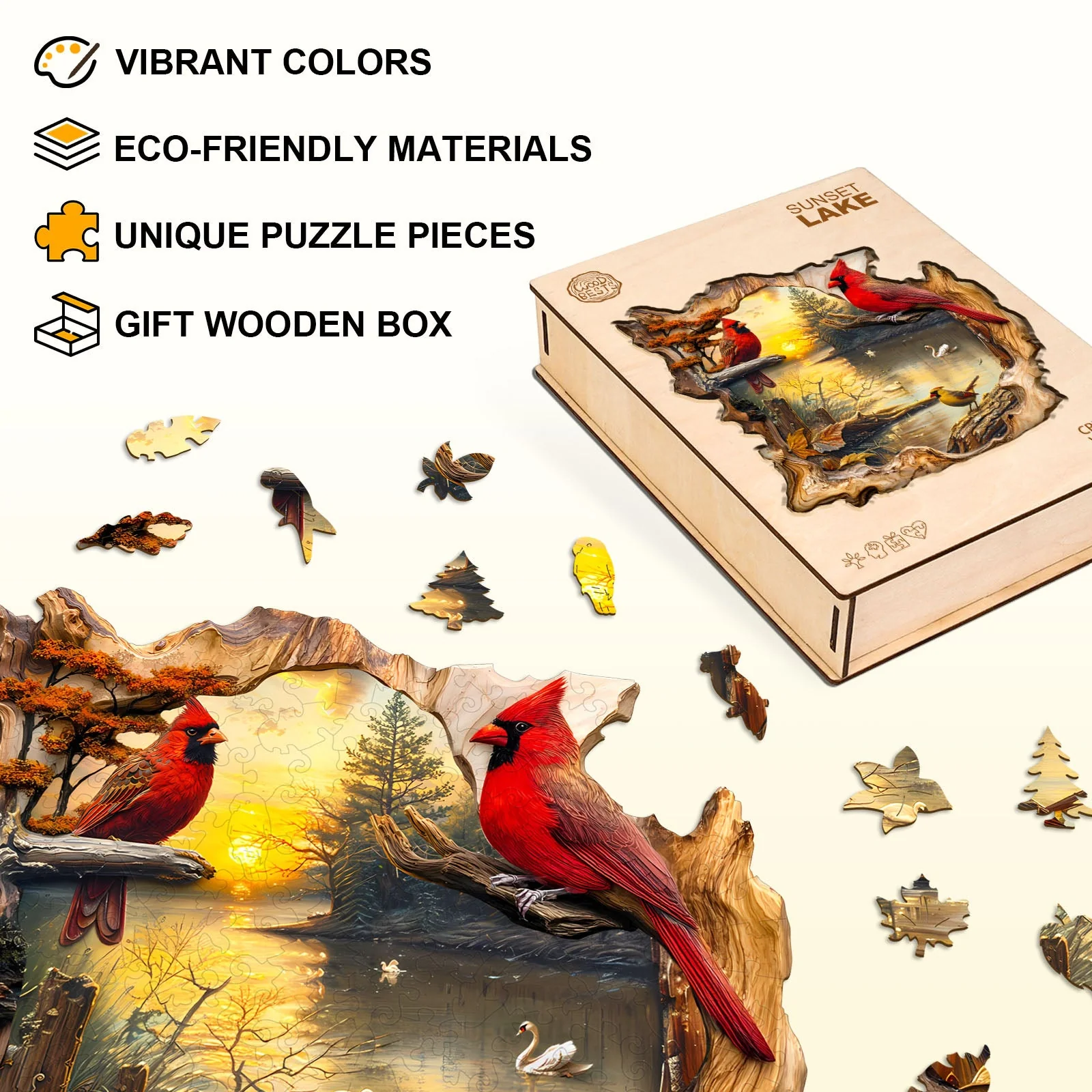 Sunset Lake Wooden Jigsaw Puzzle - Image 7