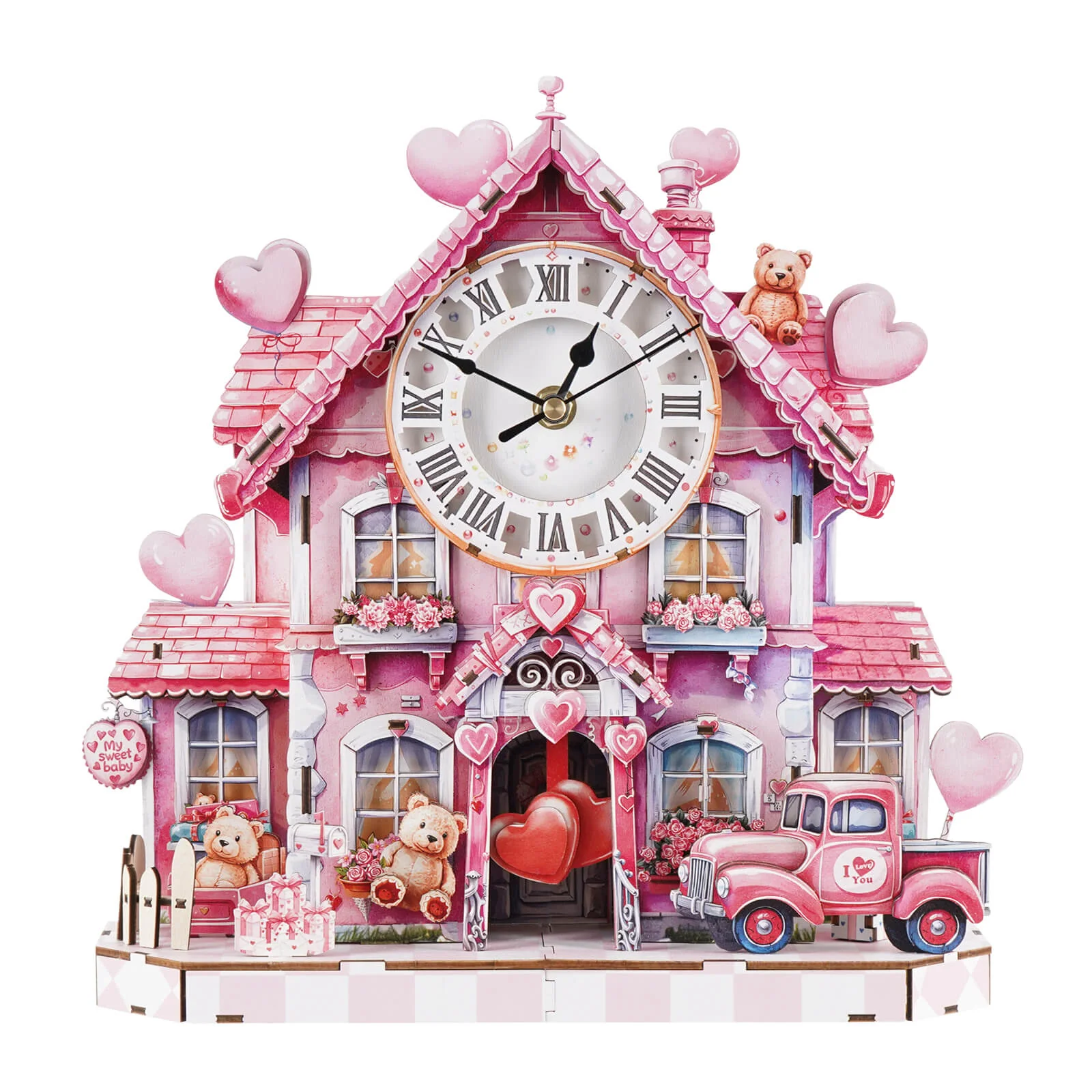 Sweetheart Cottage – DIY Wooden Clock, 3D Puzzle Craft Kit - Image 4