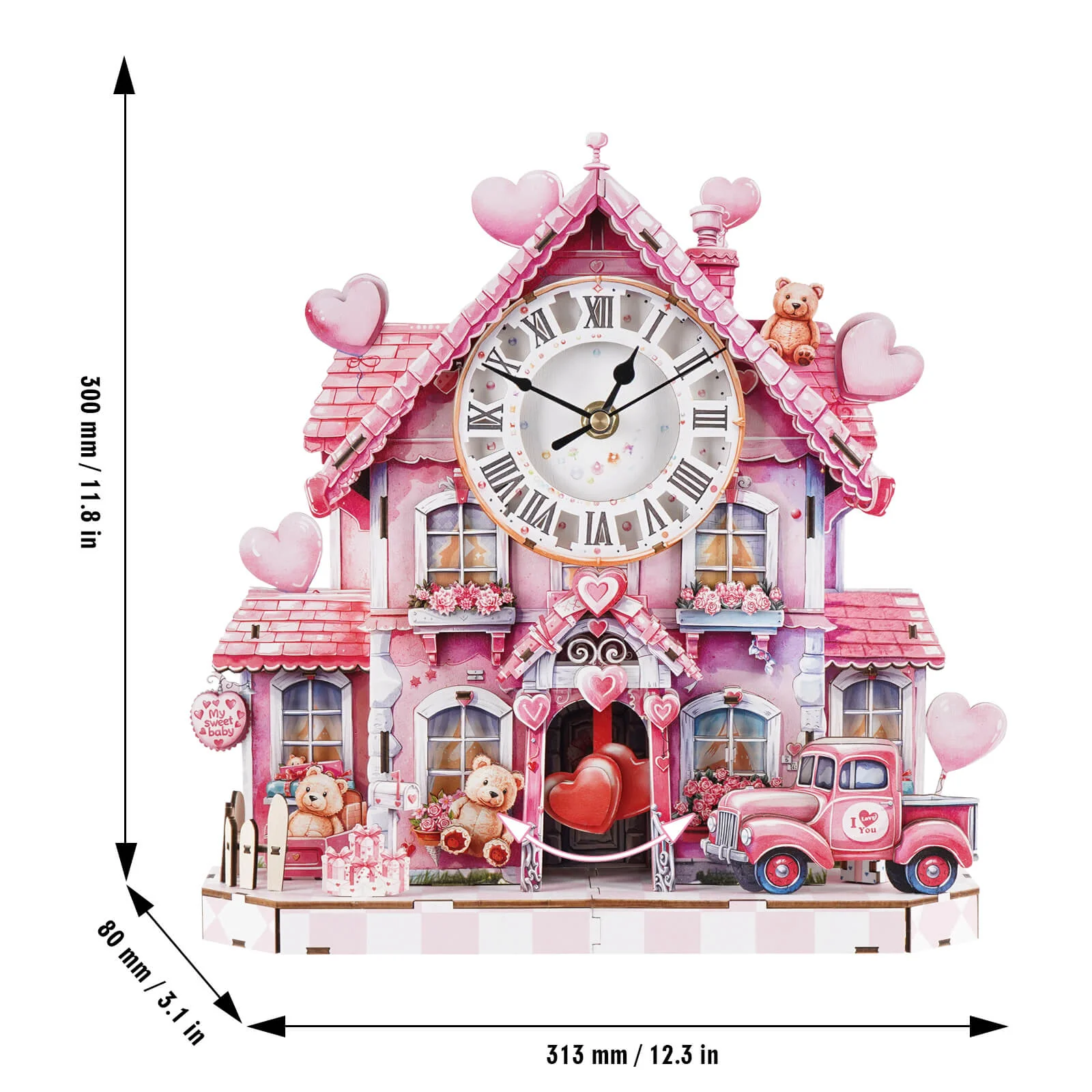 Sweetheart Cottage – DIY Wooden Clock, 3D Puzzle Craft Kit - Image 5