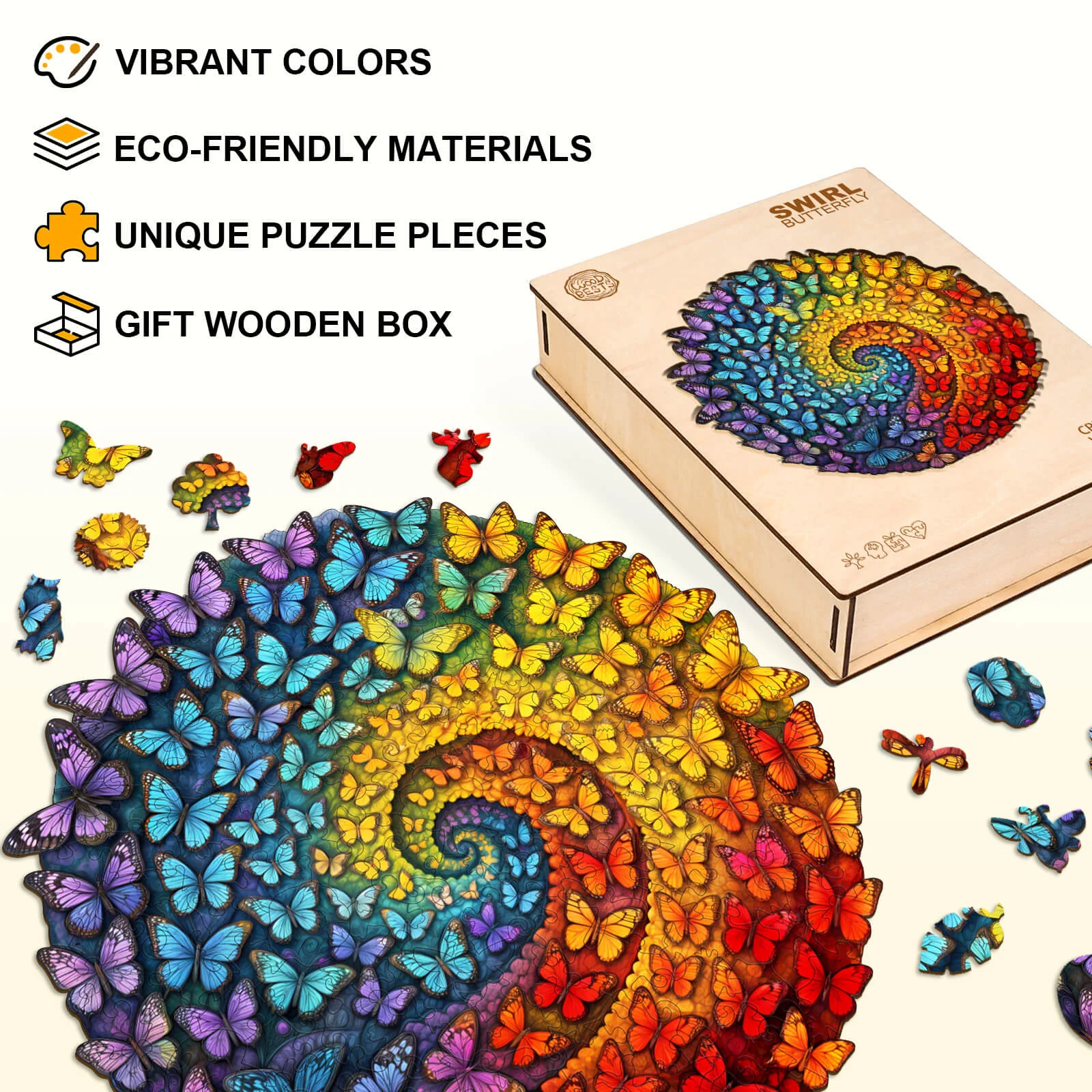 Swirl Butterfly Wooden Jigsaw Puzzle - Image 3