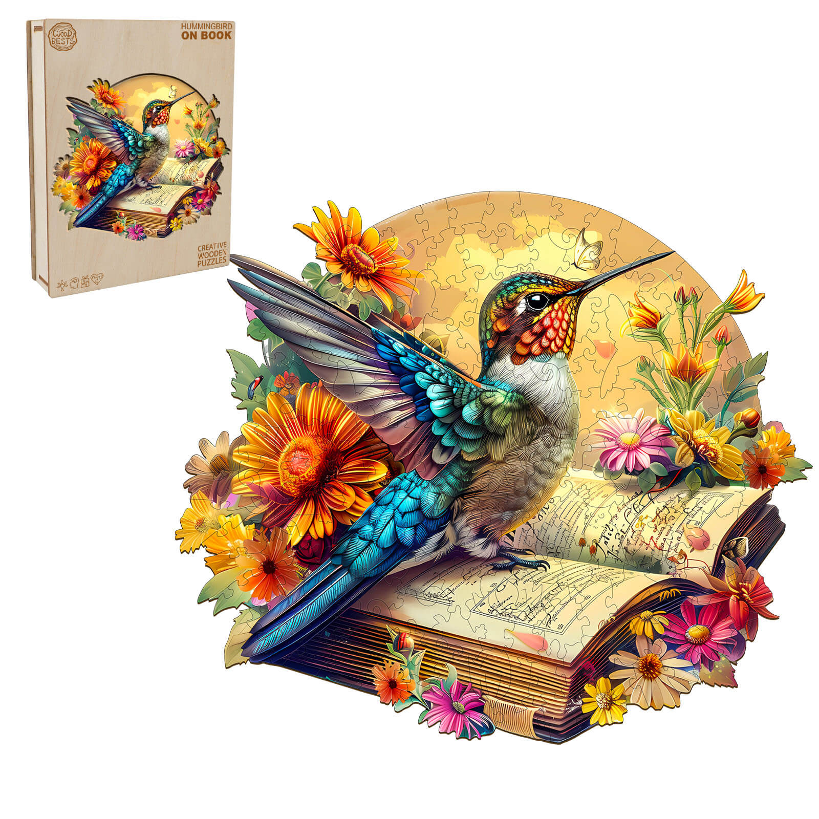 The Hummingbird on book Wooden Jigsaw Puzzle - Image 3