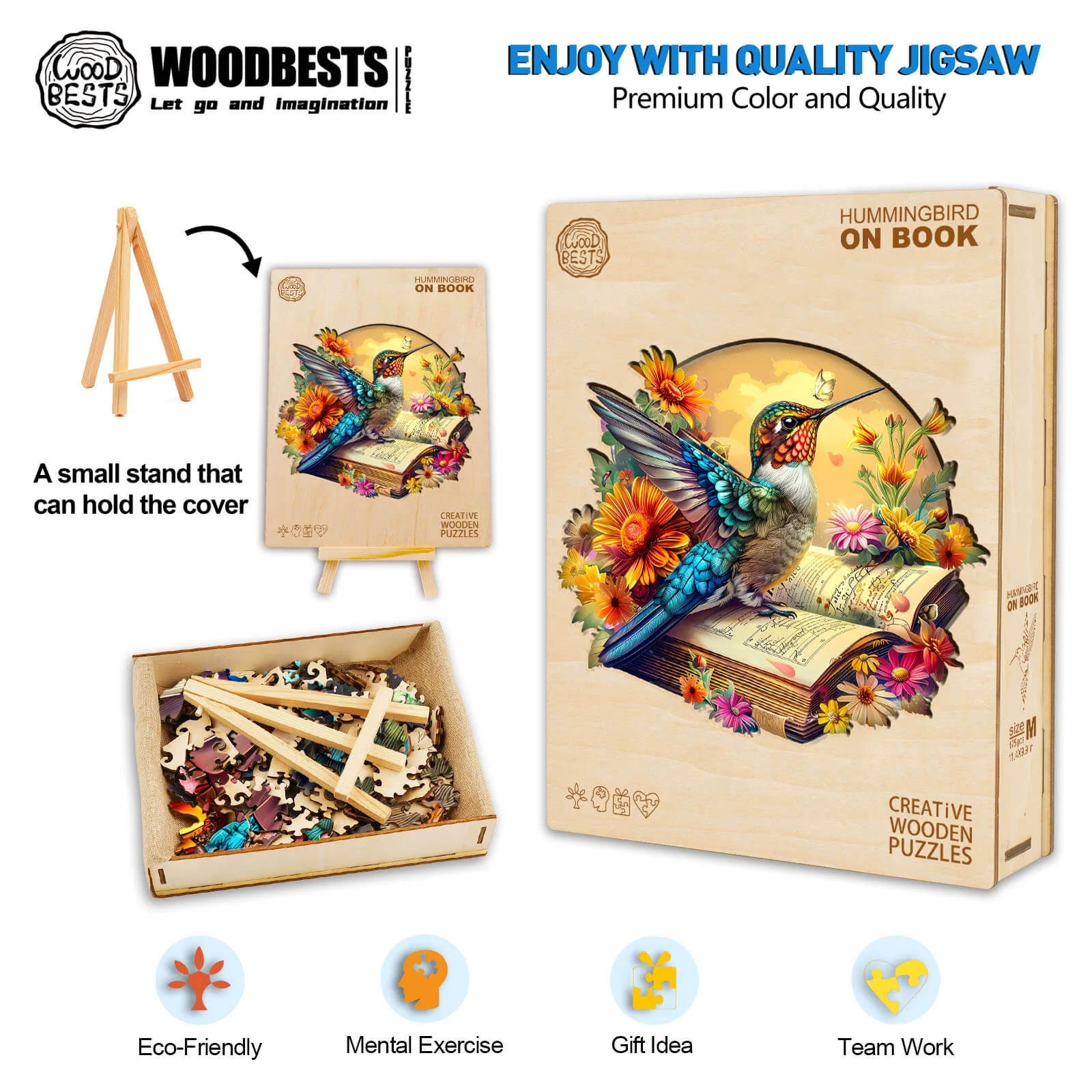 The Hummingbird on book Wooden Jigsaw Puzzle - Image 4