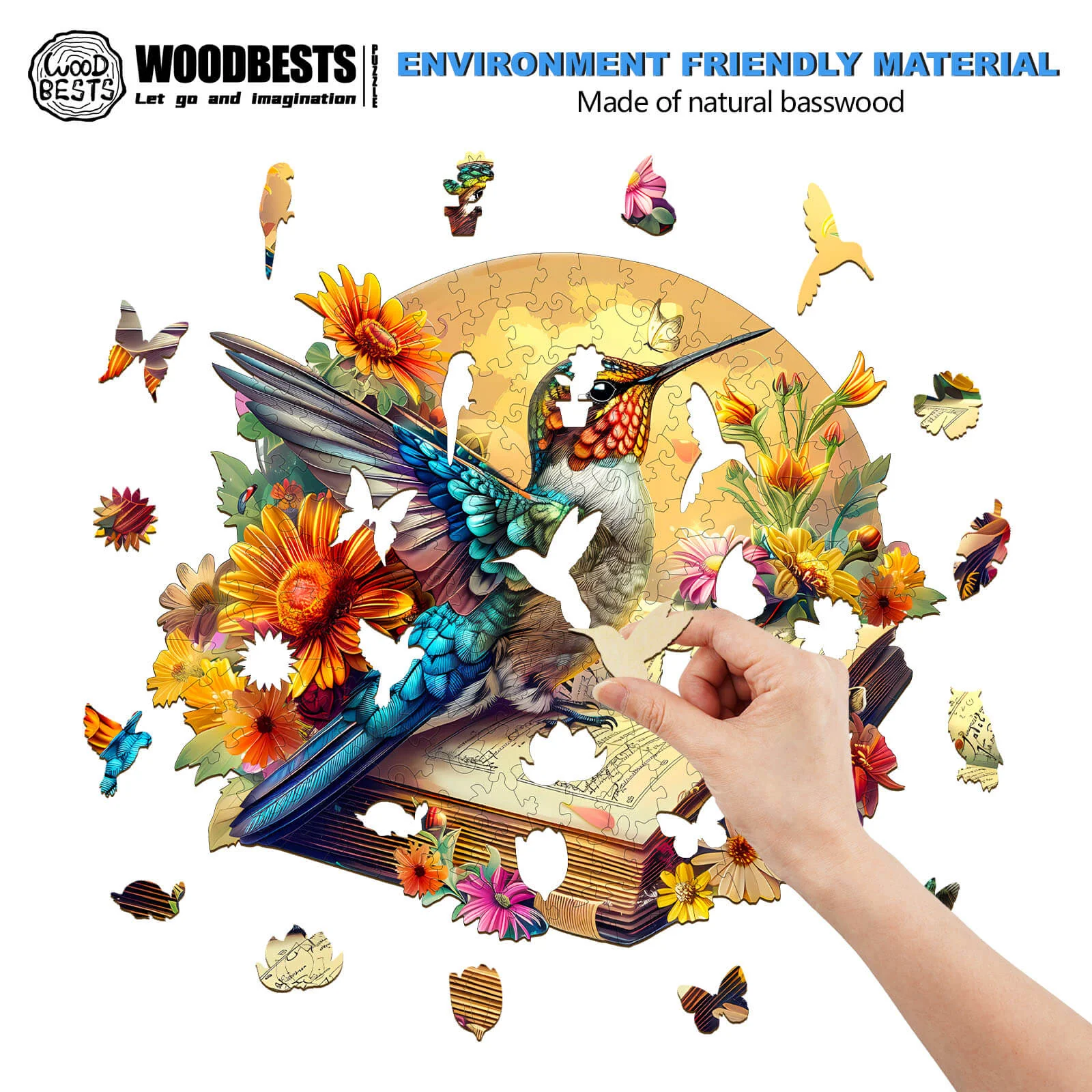 The Hummingbird on book Wooden Jigsaw Puzzle - Image 5
