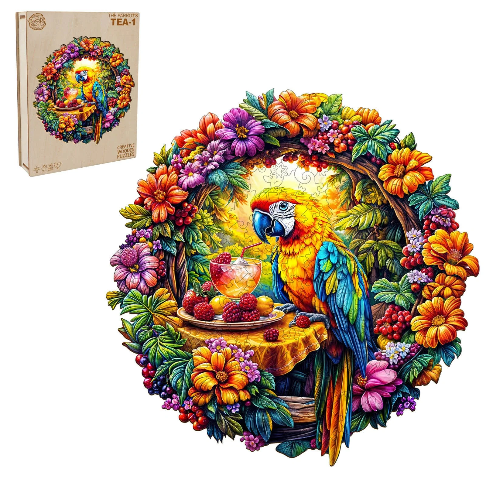 The parrot's tea-1 Wooden Jigsaw Puzzle - Image 3