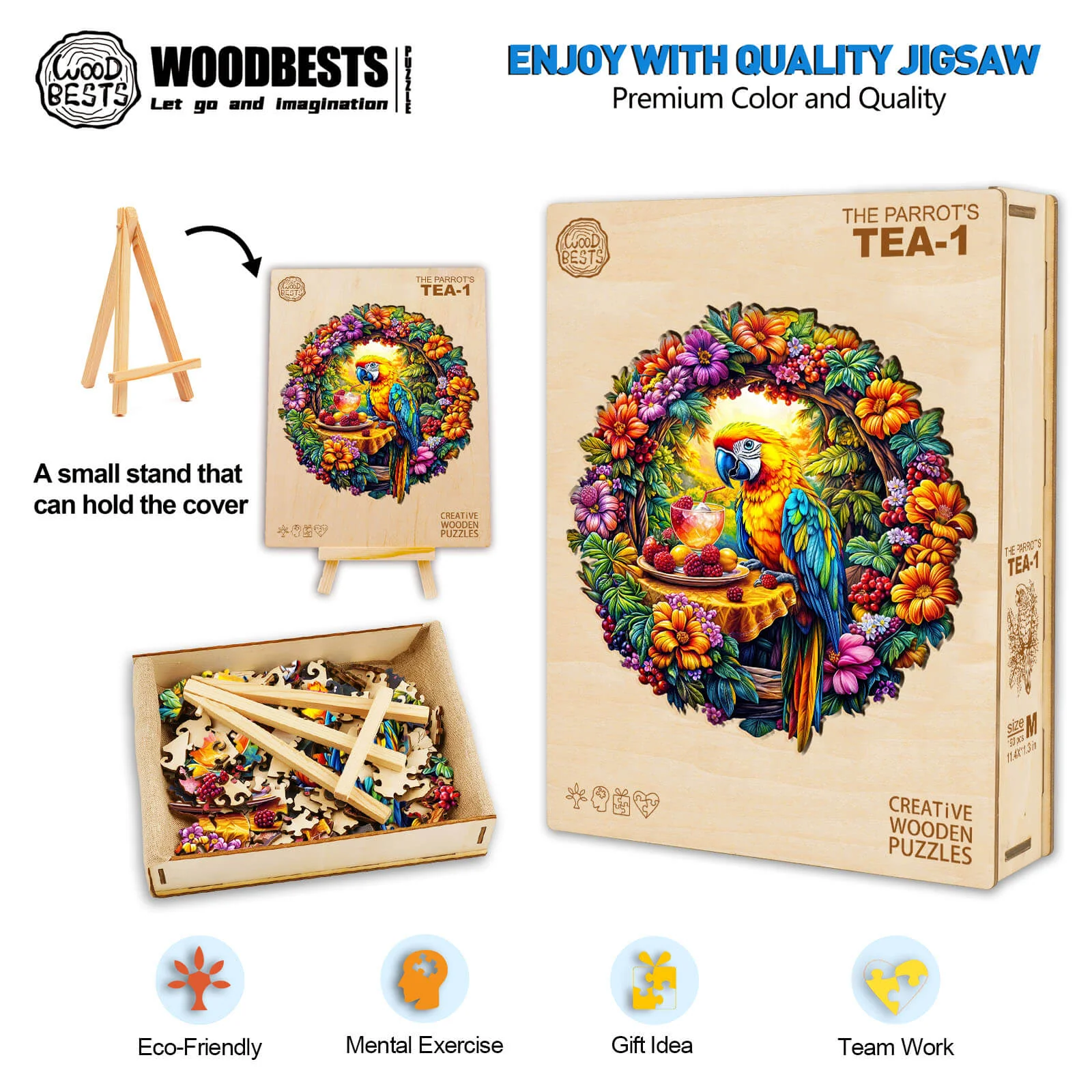 The parrot's tea-1 Wooden Jigsaw Puzzle - Image 5