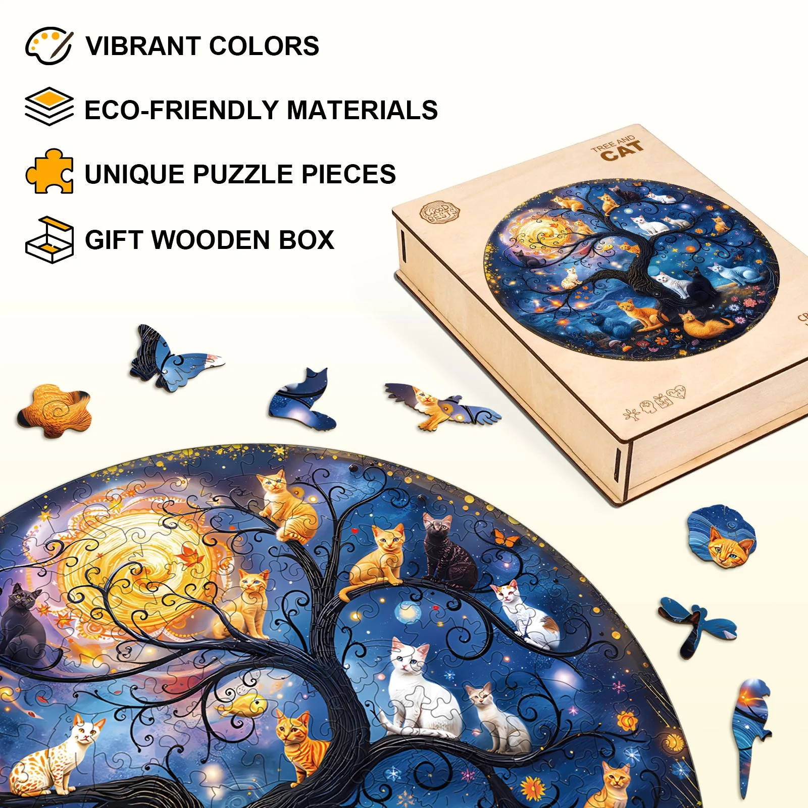 Tree And Cat Wooden Jigsaw Puzzle - Image 4