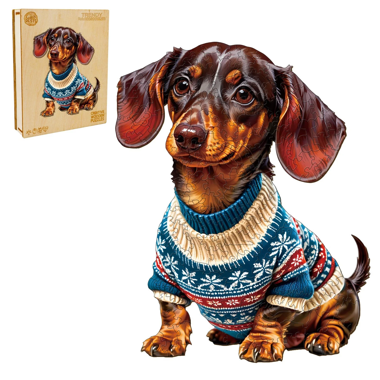 Trendy Dachshund Wooden Jigsaw Puzzle - Image 3