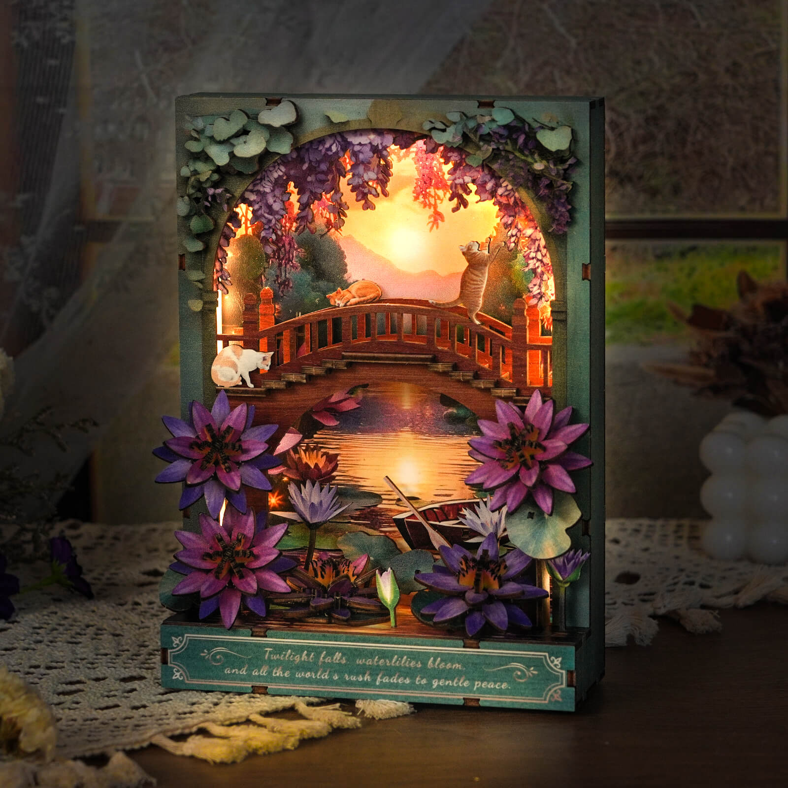 Twilight Lotus – DIY Wooden Painting, 3D Puzzle Craft Kit - Image 3